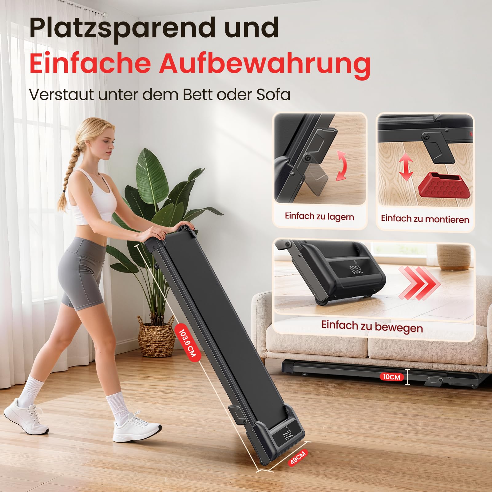 HomeFitnessCode Walking Pad für Zuhause mit Neigung - Laufband Laufpad Steigung Klein Walkpad Untertisch Elektrisch Walking Band Gehband Treadmill