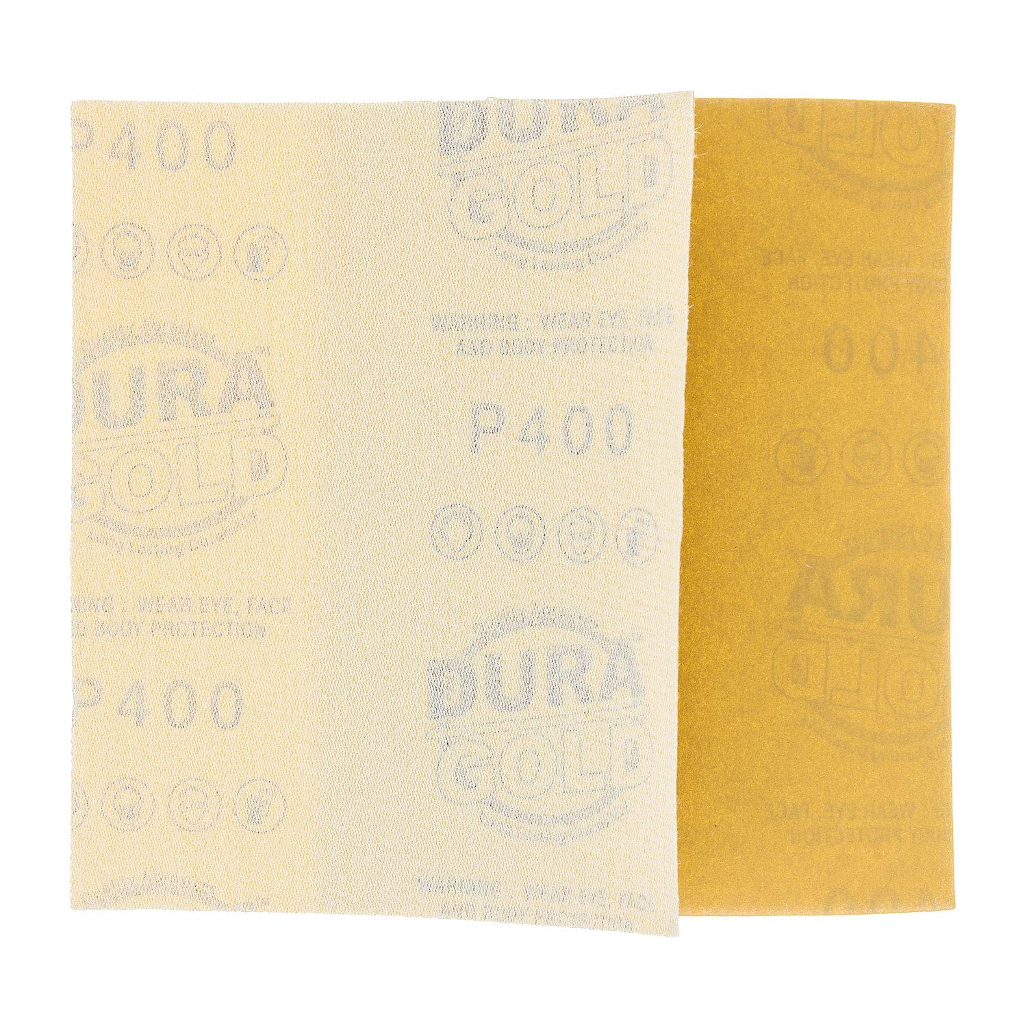 Dura-Gold Schleifpapier für Handschleifer, Körnung 320 Gold, 1/4 Blatt, Klettverschluss, 14 x 11,4 cm, 25 Stück, QS400-25, 400-Grit