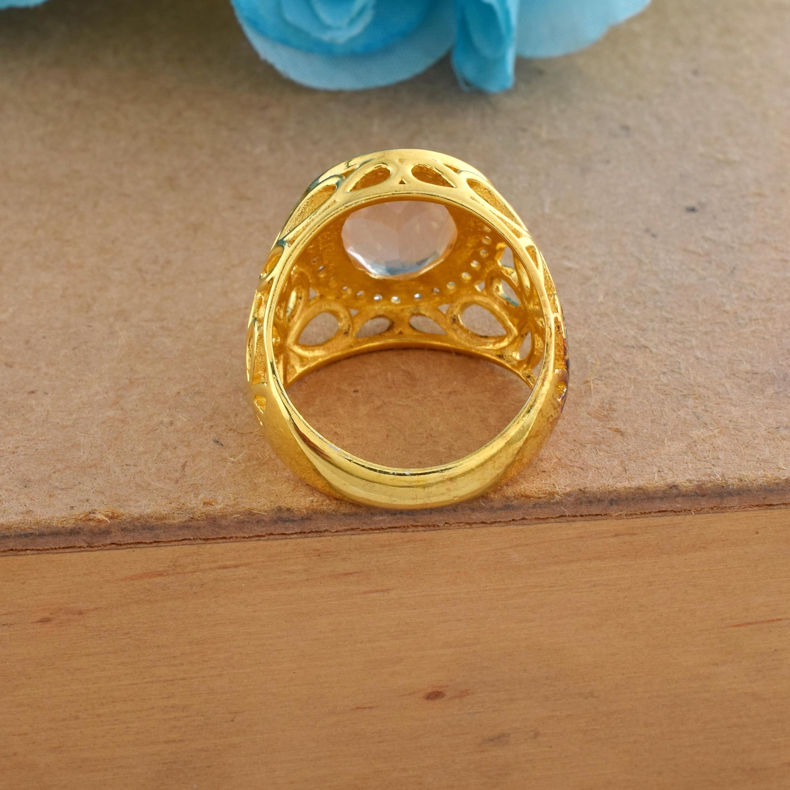 Anillo de cóctel ovalado de cuarzo rosa para mujer, plata de ley 925, chapado en oro, piedra preciosa de gran tamaño con cristal de cuarzo, joyería de moda, juego de bisel