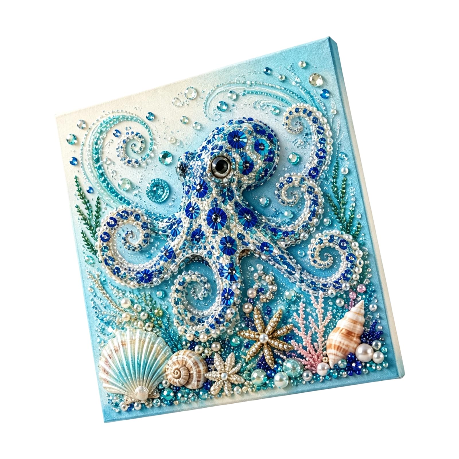 Tyhijuk D Ocean Theme Pearl Art Iy Kit,Pearl Iamon Art Kits Adults,Blue Ringe Octopus 3 Diamon Art,Iy Pearls Mosaic Craft Set For Beginner, Coastal Home Ecor