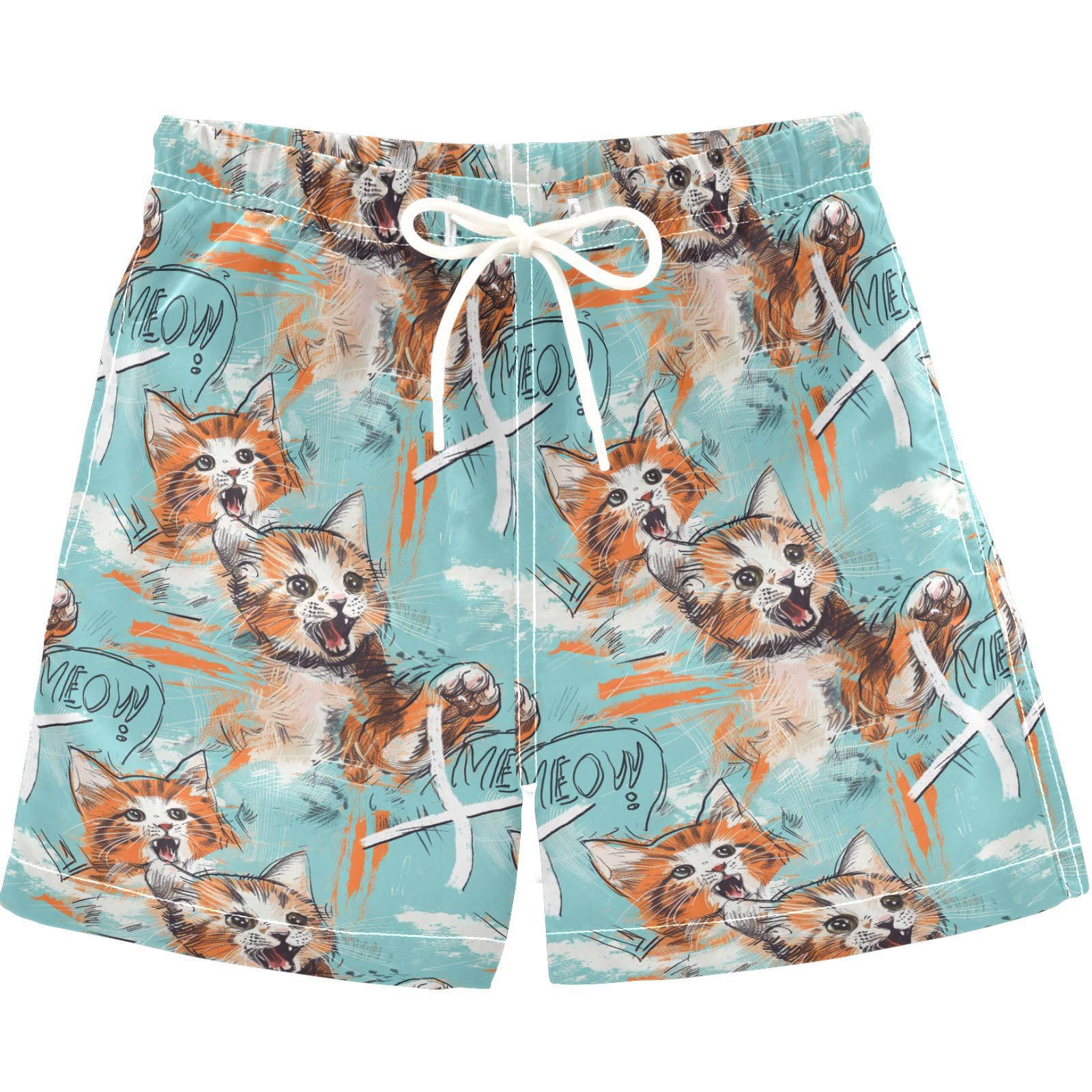 visesunny Summer Boy's Beach Shorts Scream Crayon Cat Quick Dry Swim Trunks Baby Boy Bathing Suit with Pockets XS Multi