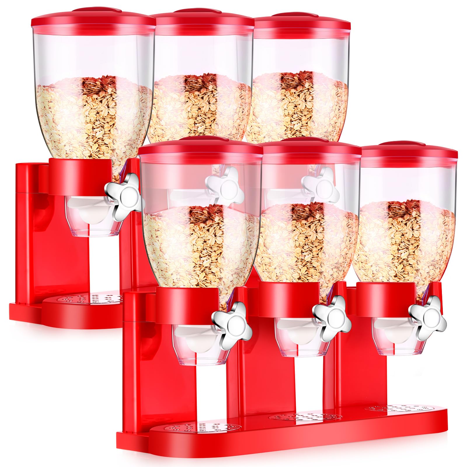 2 Pcs 200 oz Dry Food Cereal Dispenser 6L Triple Control Holiday Candy Food Dispenser Large Capacity Snack Containers Storage for Countertop Granola Rice Nut Grain with Lids, Easy Serving (Red)