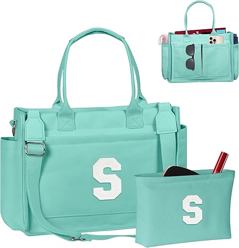 Miniatura 75 de Easter Basket Stuffers, Initial Tote Bag with Makeup Bag, Birthday Gifts for Women, Teen Girl Gifts Trendy Stuff Beige,Negro