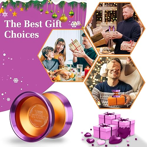 Miniatura 6 de YOYOSTUDIO Yoyo Yoyos profesionales bimetálicos con doble anillo de aleación de aluminio, trucos profesionales yoyos para adultos, yoyo bimetálico