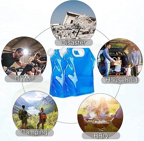 Miniatura 6 de Hakkin Bolsa plegable para agua, 4 unidades de 10 litros(2.6 galones), sin fugas, congelable, portátil, sin BPA, jarra de almacenamiento de plástico