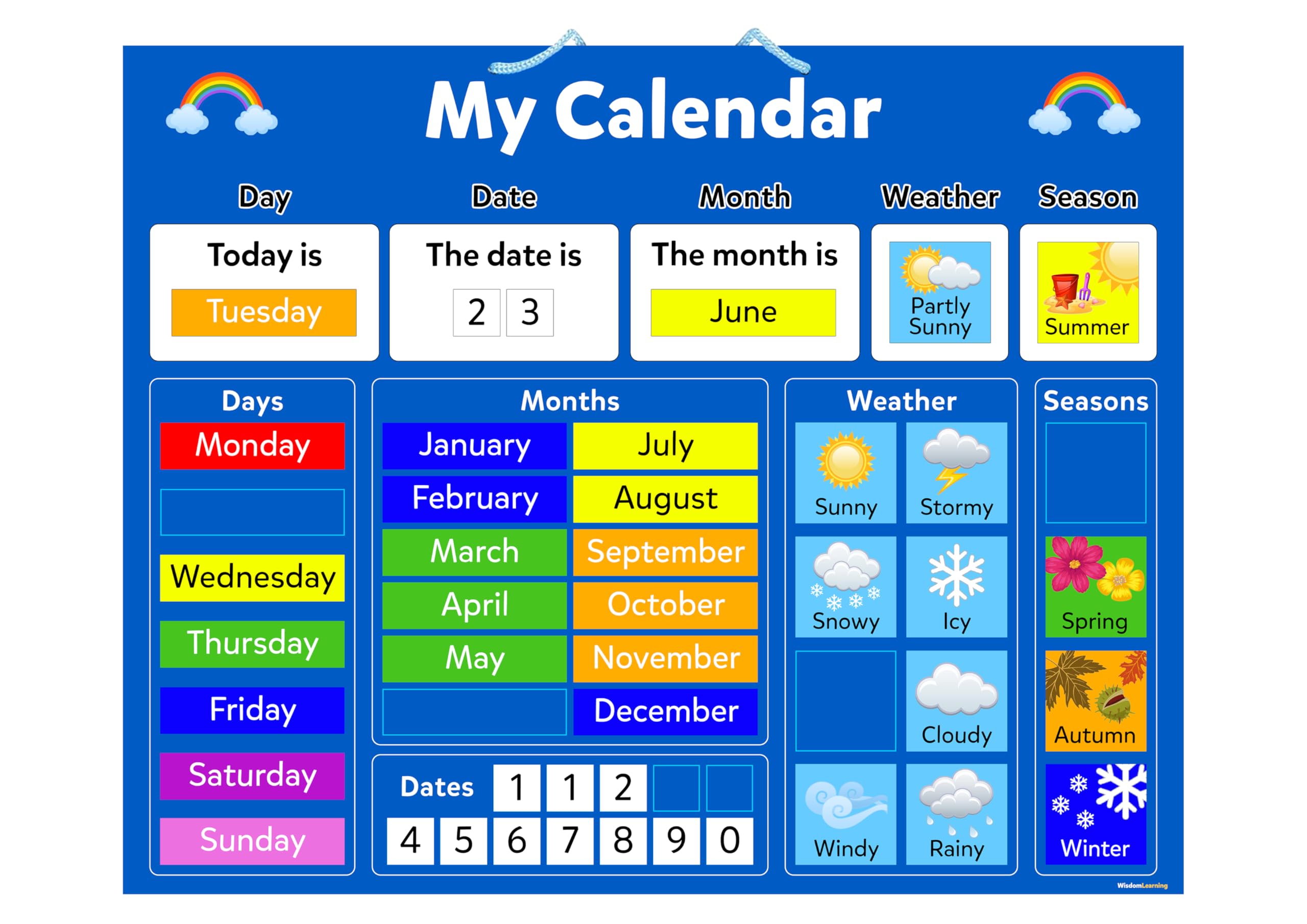 My Calendar Pädagogische Magnettafel für Kinder, mit Aufhängeschlaufe, 42 x 35 cm – Lerntafel über Wetter, Tage, Wochen, Monate – Weihnachten Geburtstag Geschenk für Kinder Mein erster Kalender