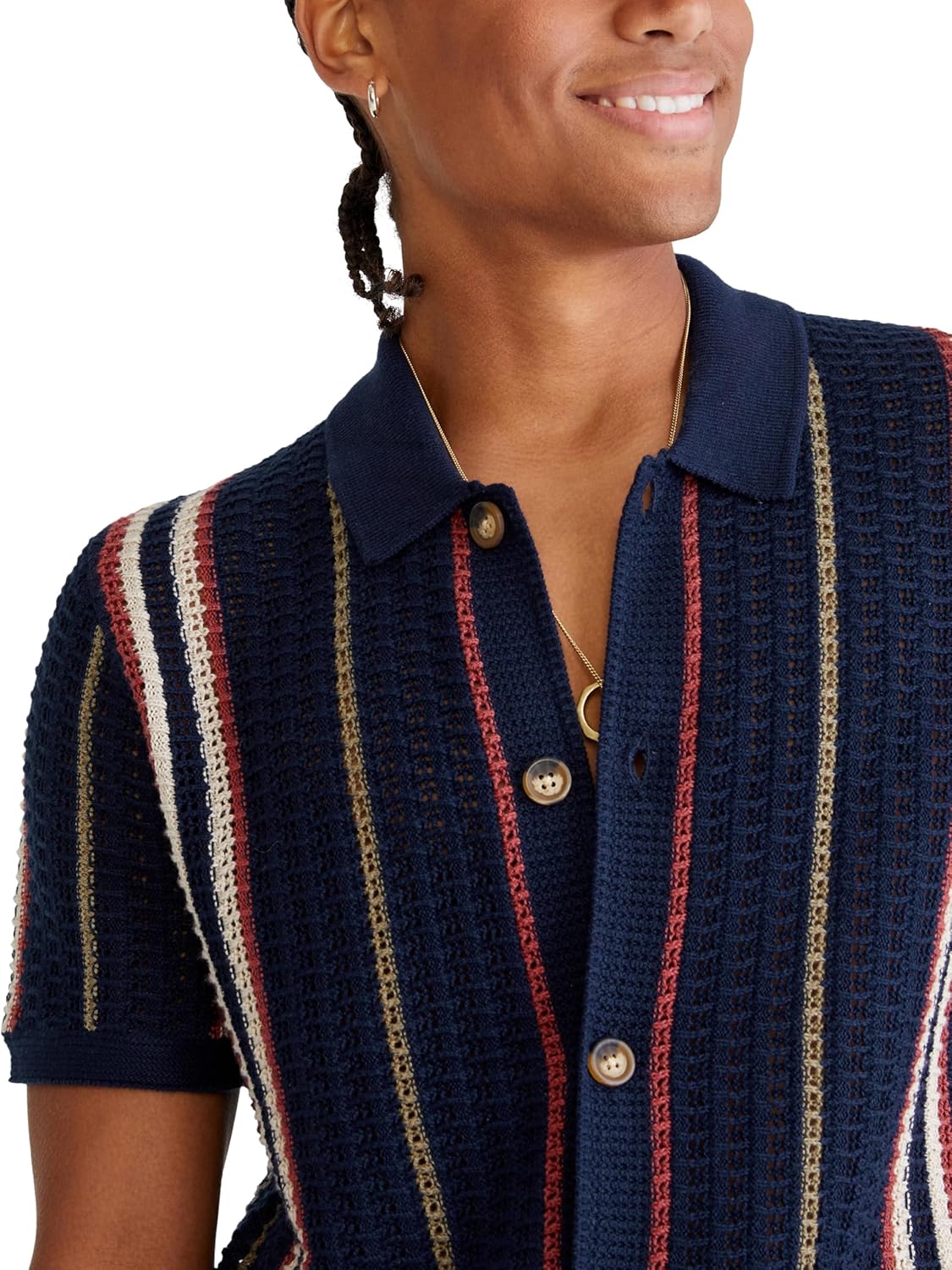 Aeropostale Men's Striped Open-Knit Buttoned Sweater Polo