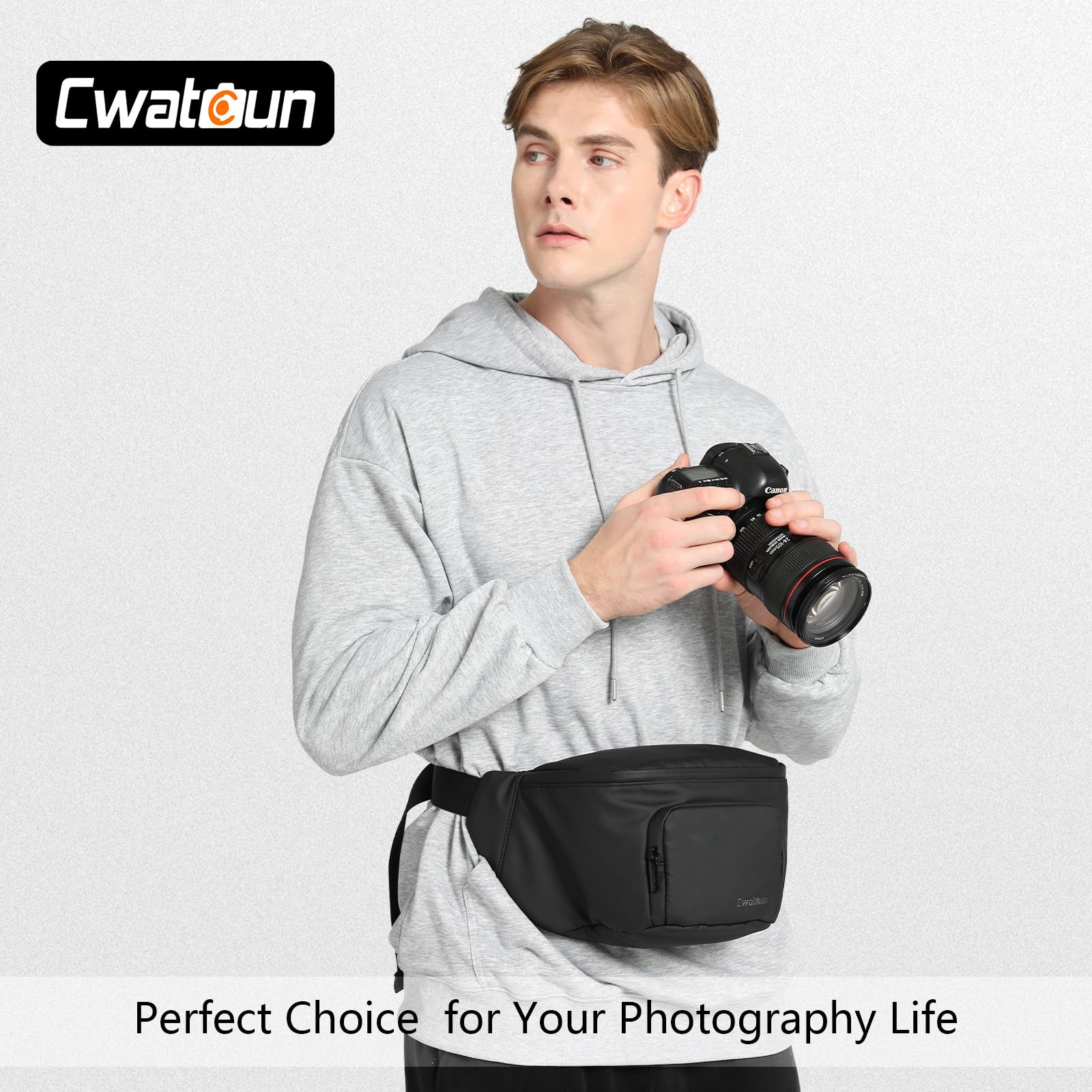 Cwatcun DSLR Kameratasche,SLR Fototasche,Kameratasche zum Umhängen,Wasserbeständig Kamera-Gürteltasche,Umhängetasche für Fotografen(Schwarz)