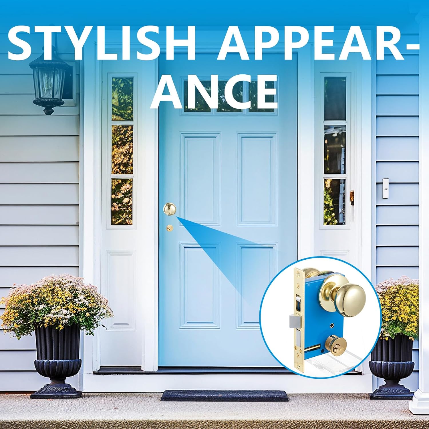 Tandefio 1 Set Double Cylinder Mortise Lock Gate Ornamental Iron Latch Set with 2-1/2" Backset 1" x 7-1/8" Faceplate Polish Brass (Right Hand Reverse)