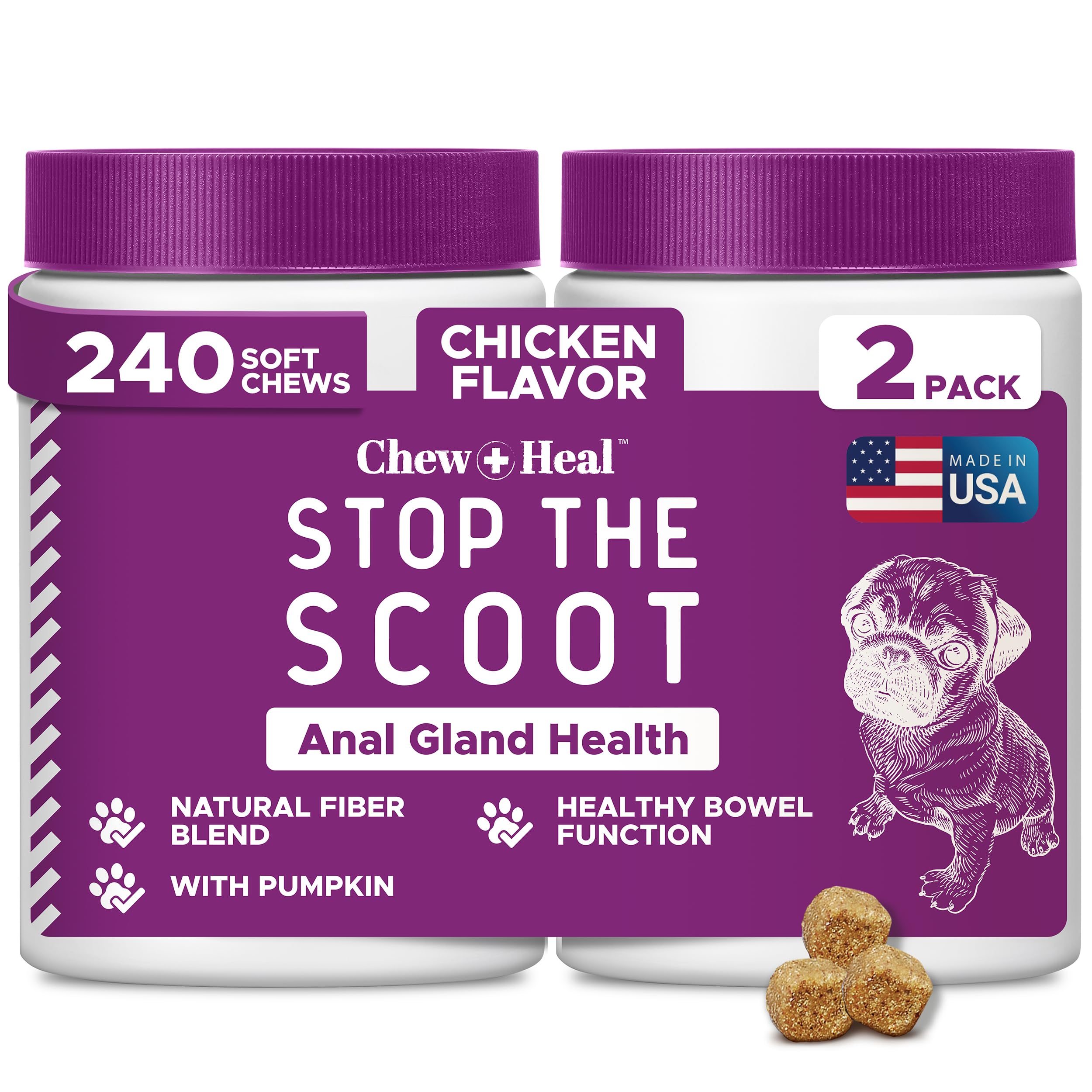 Stop The Scoot Fiber for Dogs - 240 Soft Chews with Pumpkin Powder for Healthy Anal Gland Function - Vet Recommended, Made in The USA