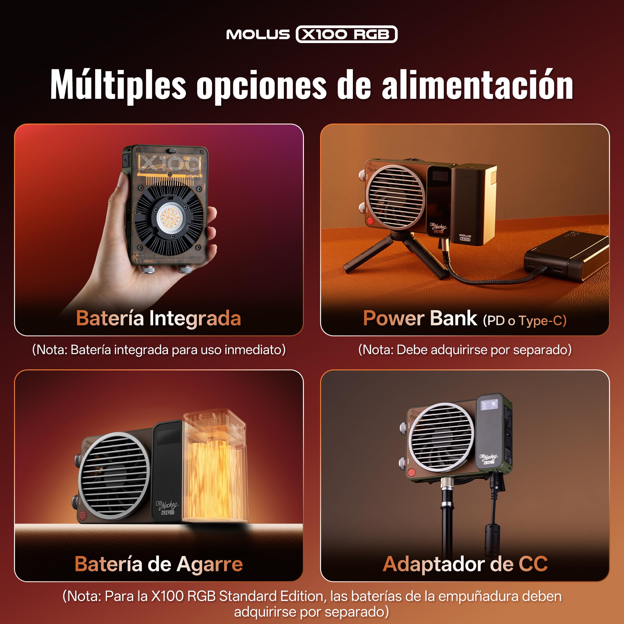 ZHIYUN MOLUS X100 RGB[Oficial] Luz de Vídeo 100W, App Control, 384g