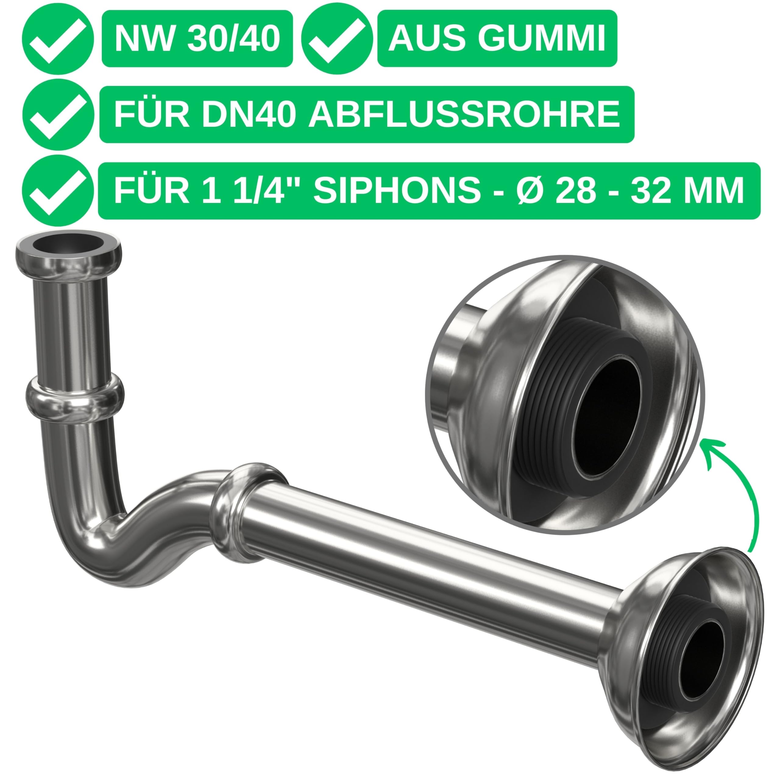 Manicotto Gomma Per Sifone Scarico | Diametro Esterno 40mm, Interno 30mm | Per Lavabo, Lavatrice | Nero - Foto 3