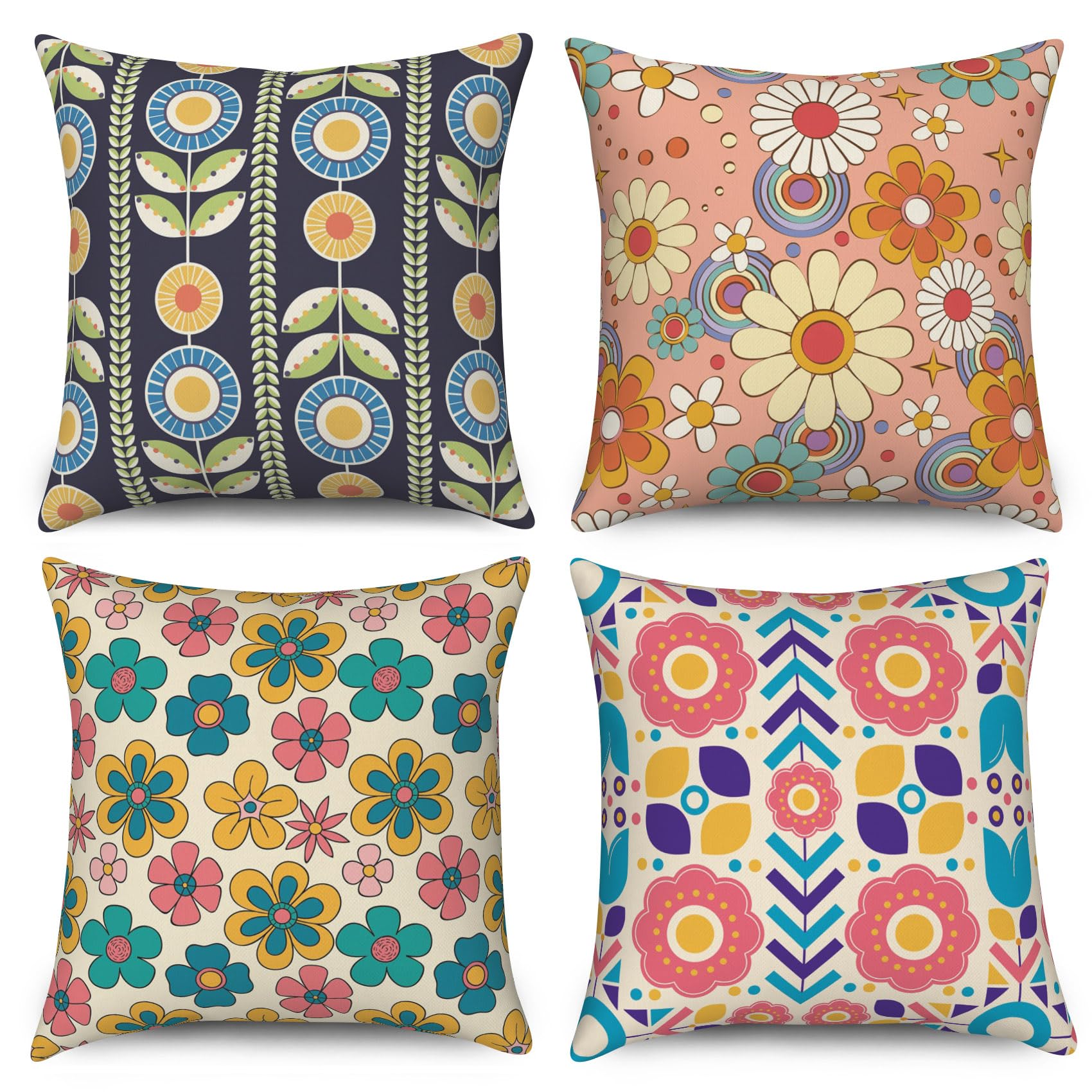 ASDCXZ Large Cushion Covers 60cm x 60cm Set of 4, Cute Colorful Flower Rose Blue Beige Outdoor Garden Sofa Decoration Cushion Cover Washable Polyester Linen Fabric Upholstery Pillow Cover โ image 1