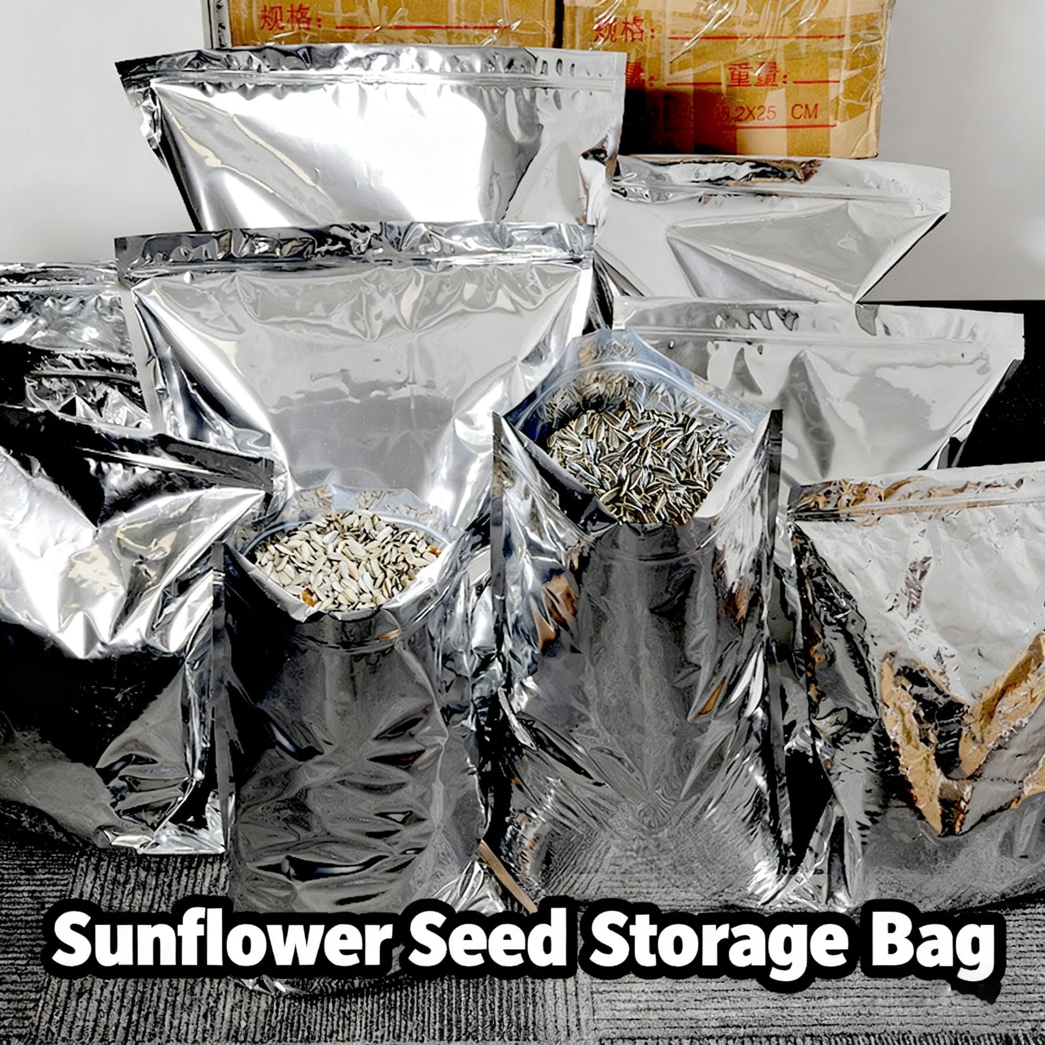 10 Bolsas de Aluminio Grandes para Almacenamiento de Alimentos, Bolsas de Vacío Abiertas Sellables para Conservación a Largo Plazo de Alimentos a Granel, Cereales, Arroz y Alimentos de (Size:70*100cm)