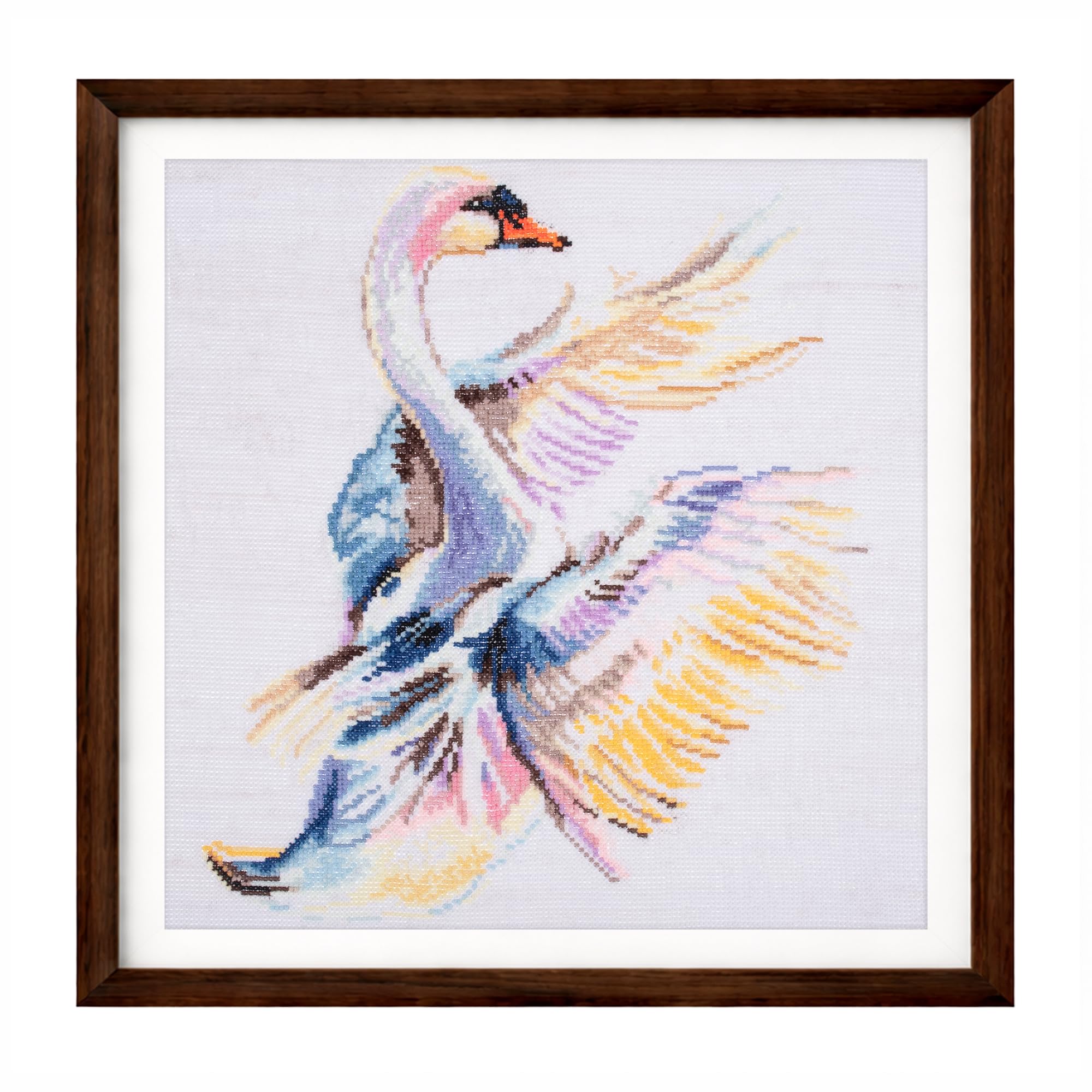 Trimits Large Printed Cross Stitch Kit - Swan Design on 11 Count Printed Aida Fabric (42.5 x 41.5cm) with Threads, Needle, Colour Design and Instructions - Great for Skill Progression.