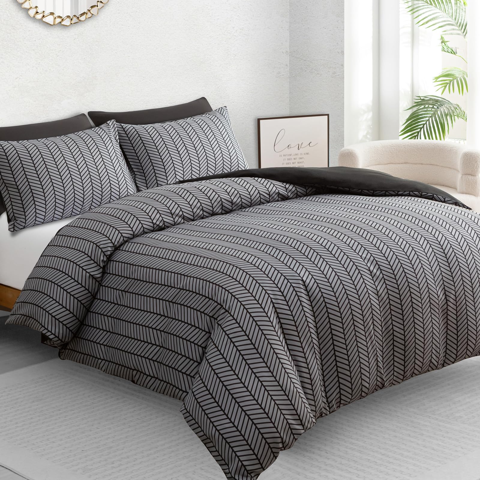 Pamposh Double Duvet Set – Brushed Microfiber Reversible Double Duvet Cover - Hypoallergenic Bedding Set - Ultrasoft Duvet Cover Double with Zipper Closure