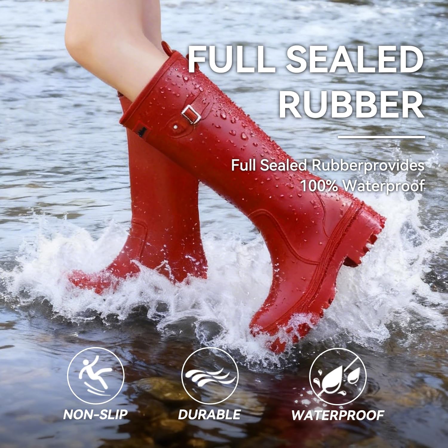 Startflare Women's Knee-High Rain Boots - Waterproof Rubber Work Boots with Wide Calf & Anti-Slip Sole for Gardening, Fishing and Outdoor