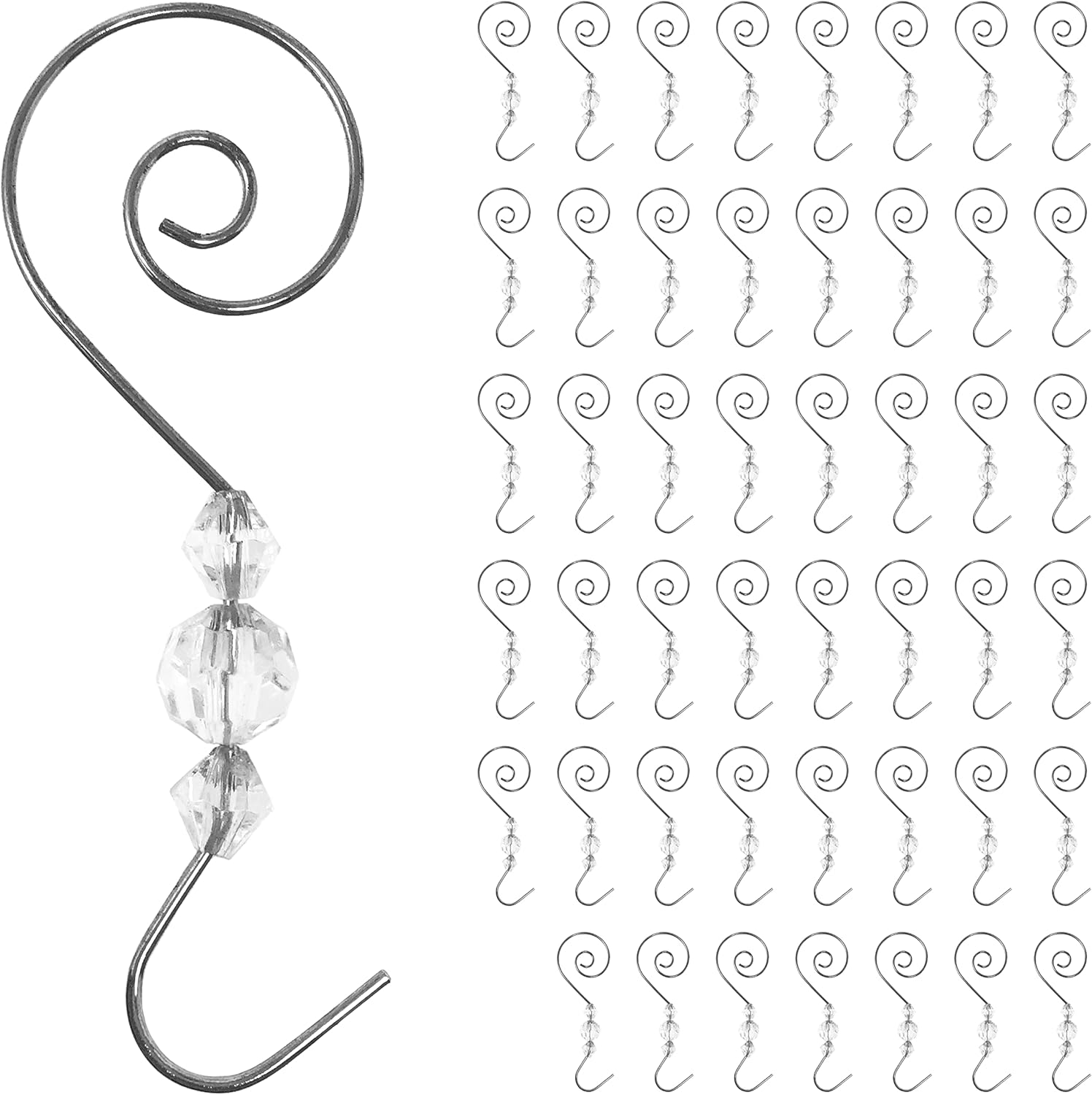 BANBERRY DESIGNS Christmas Ornament Hooks Set of 48 Silver Wire Hanging Hook Swirl