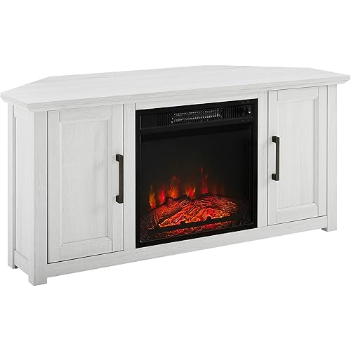 Crosley Furniture KF100648WW Camden 48-inch Corner TV Stand with Electric Fireplace, Whitewash