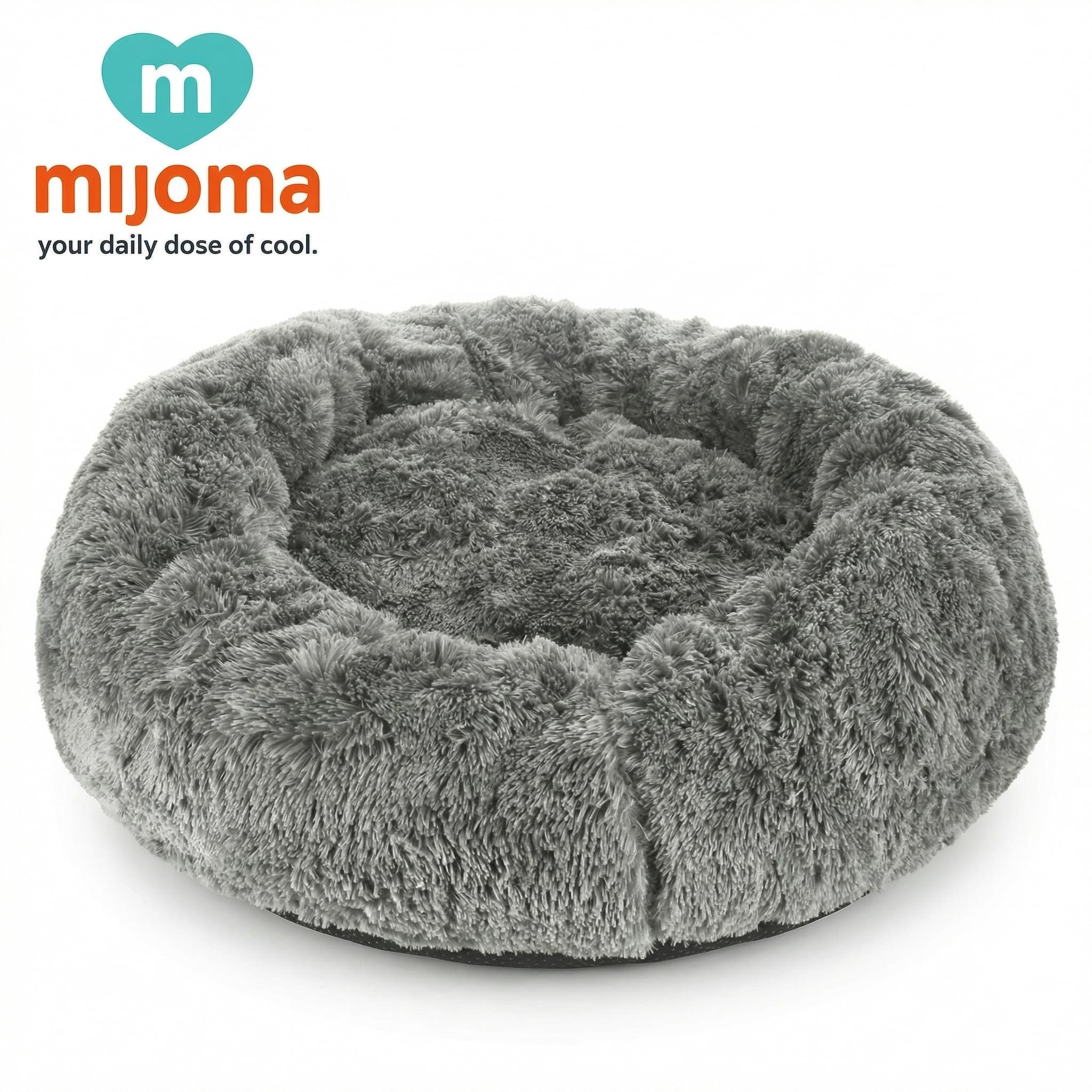 MIJOMA Flauschiges Hundebett rund grau mit Anti-Rutsch Unterseite – Beruhigendes Hundekissen für kleine mittelgroße & große Hunde – Hundekorb aus Plüsch zur Entspannung (Größe L – Ø 100 cm)