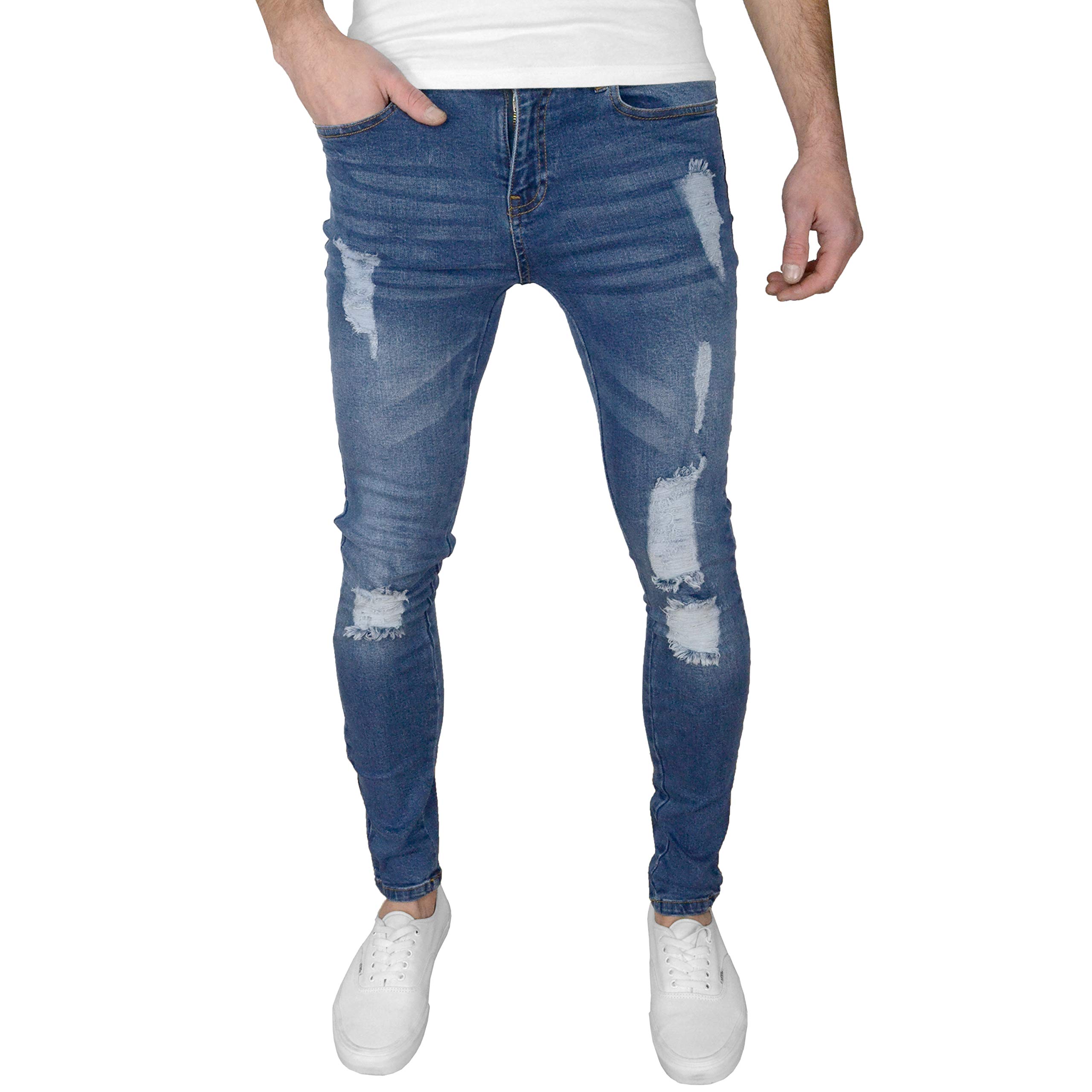 Fremont & Harris F&H Razor Mens Ripped Super Skinny Fit Stretch Denim Jeans (Midwash, 28W / 30L)