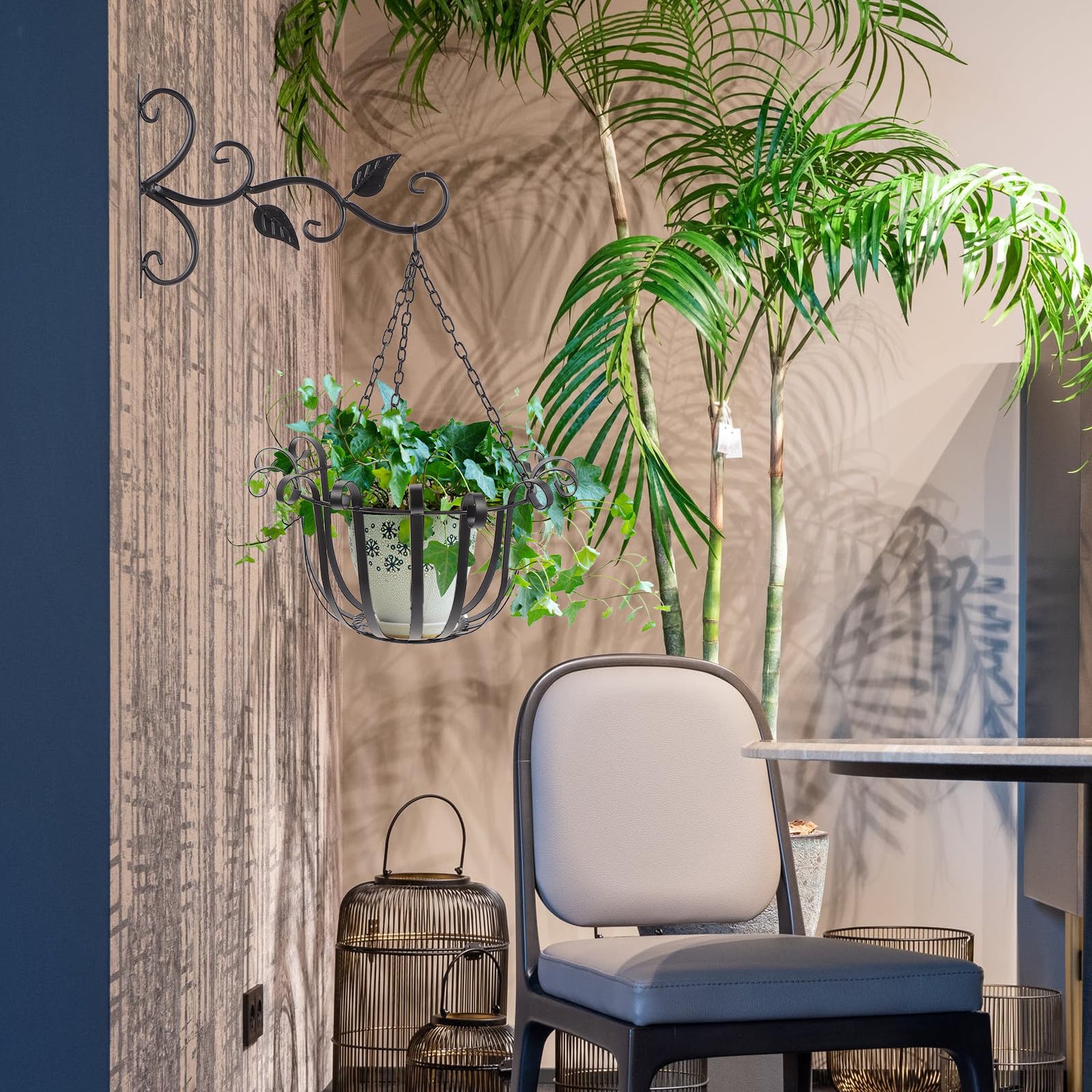 Housoutil Cesto Sospeso in Ferro Nero per Piante con Design Elegante e Pratico, Fioriera da Parete per Giardinaggio Domestico e Balcone Moderno
