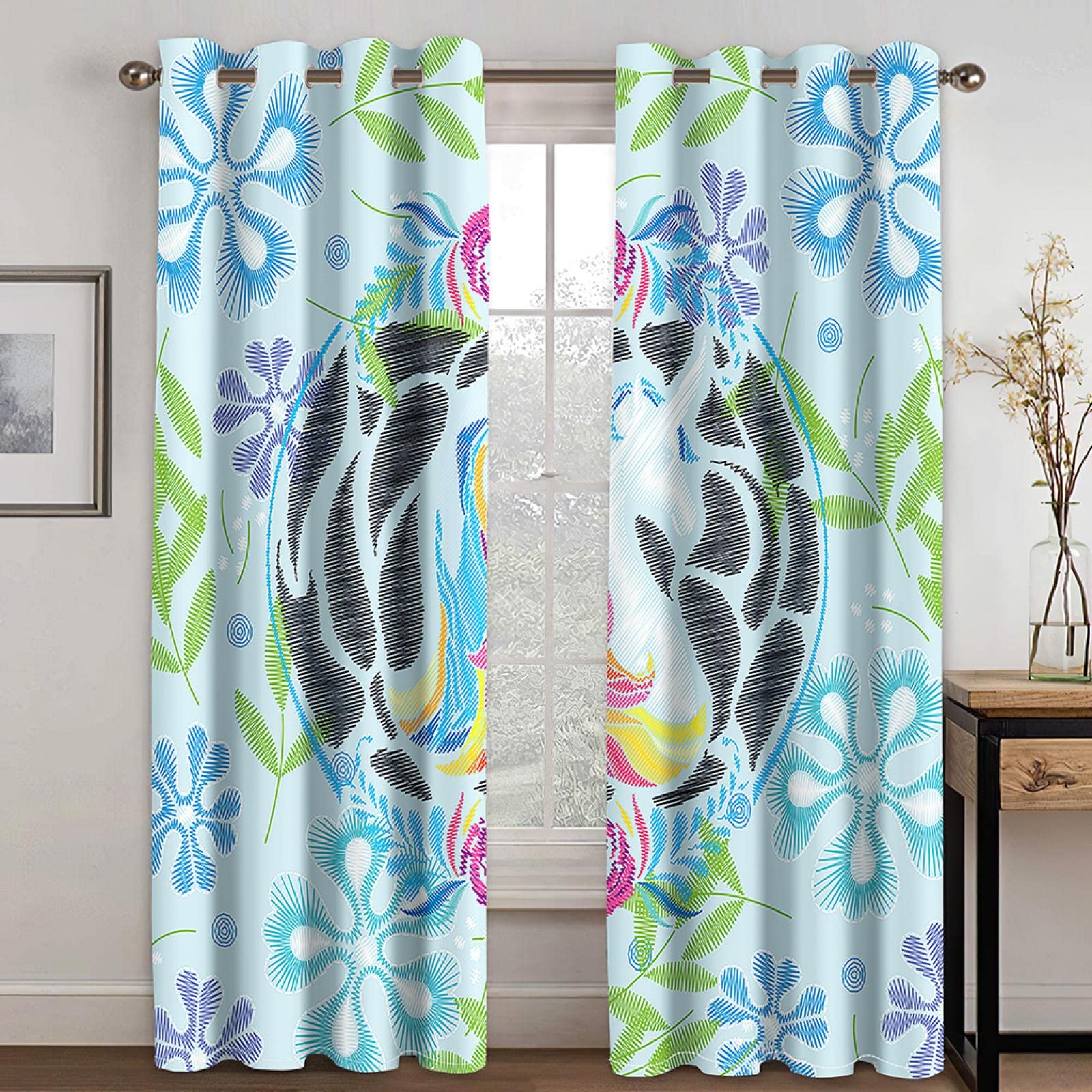 Rideaux occultants pour Enfants, Motif Licorne Abstraite Bleue, 140 x 140 cm, Isolation Thermique, à œillets, imprimés, pour Chambre d'enfant, Lot de 2 Panneaux