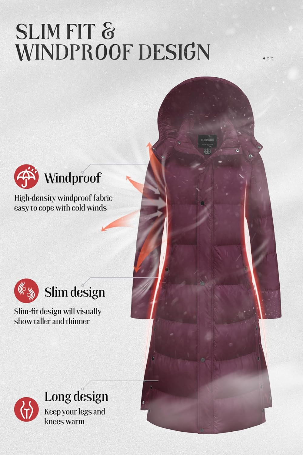 Chrisuno Women's Long Winter Coat Warm Windproof Quilted Puffer Jacket Thicken Puffy Parka With Hood - Image 4