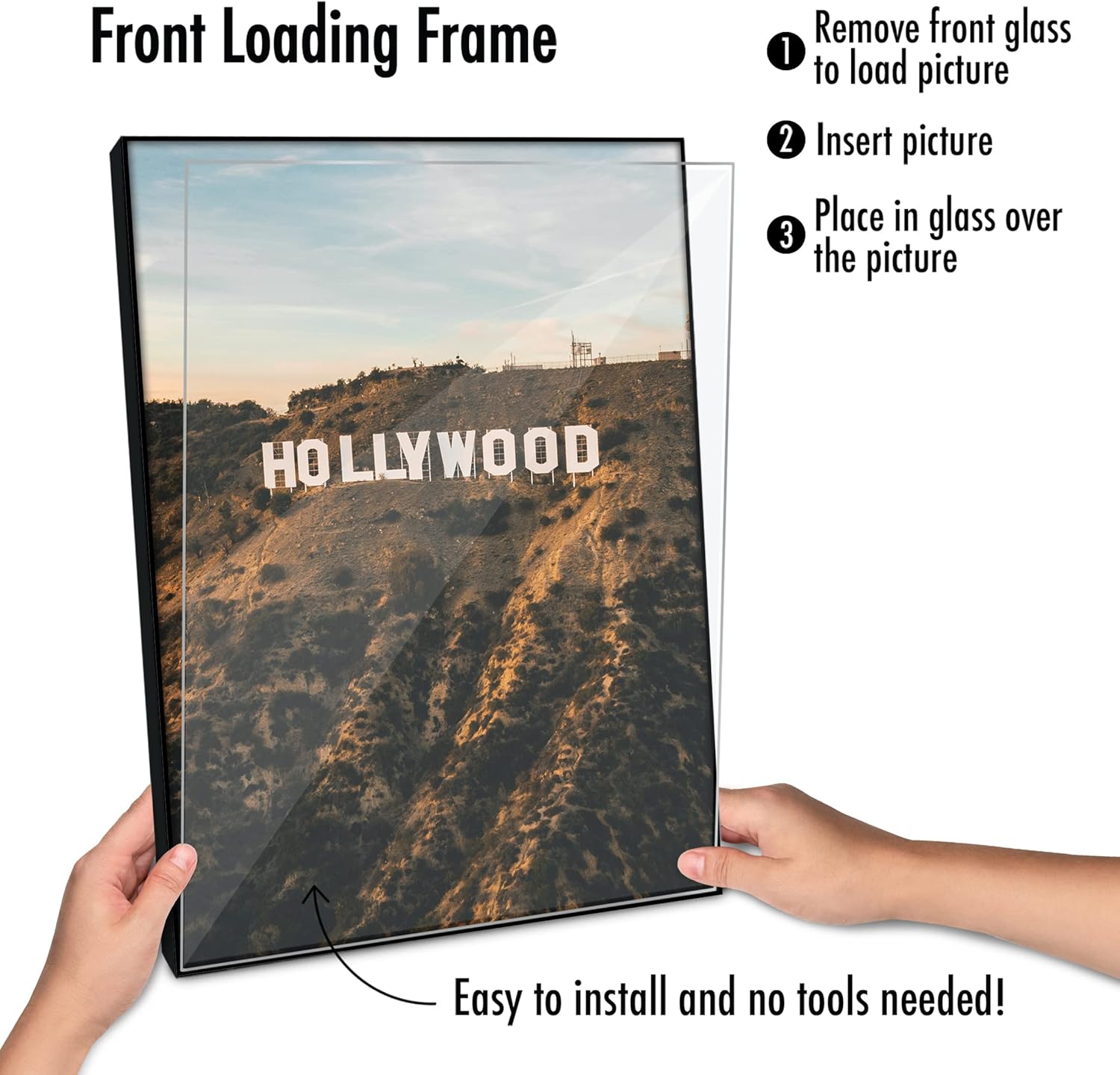 Americanflat Front Loading 12x16 Picture Frame with Shatter-Resistant Glass - Set of 3 - Metropolitan Collection - Photo Frame for Wall Display - Black 3 Pack - Without Mat 12X16