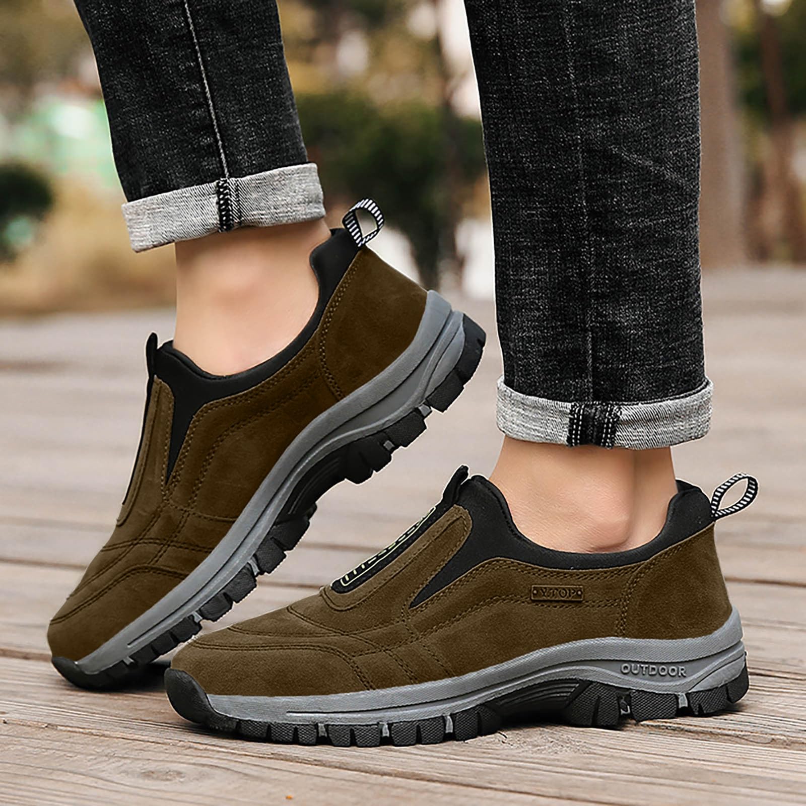 Generisch Męskie buty trekkingowe, skórzane, wodoodporne, buty rekreacyjne, wsuwane, buty robocze, modne buty sportowe, oddychające, buty trekkingowe, odporne na ścieranie, płaskie, antypoślizgowe
