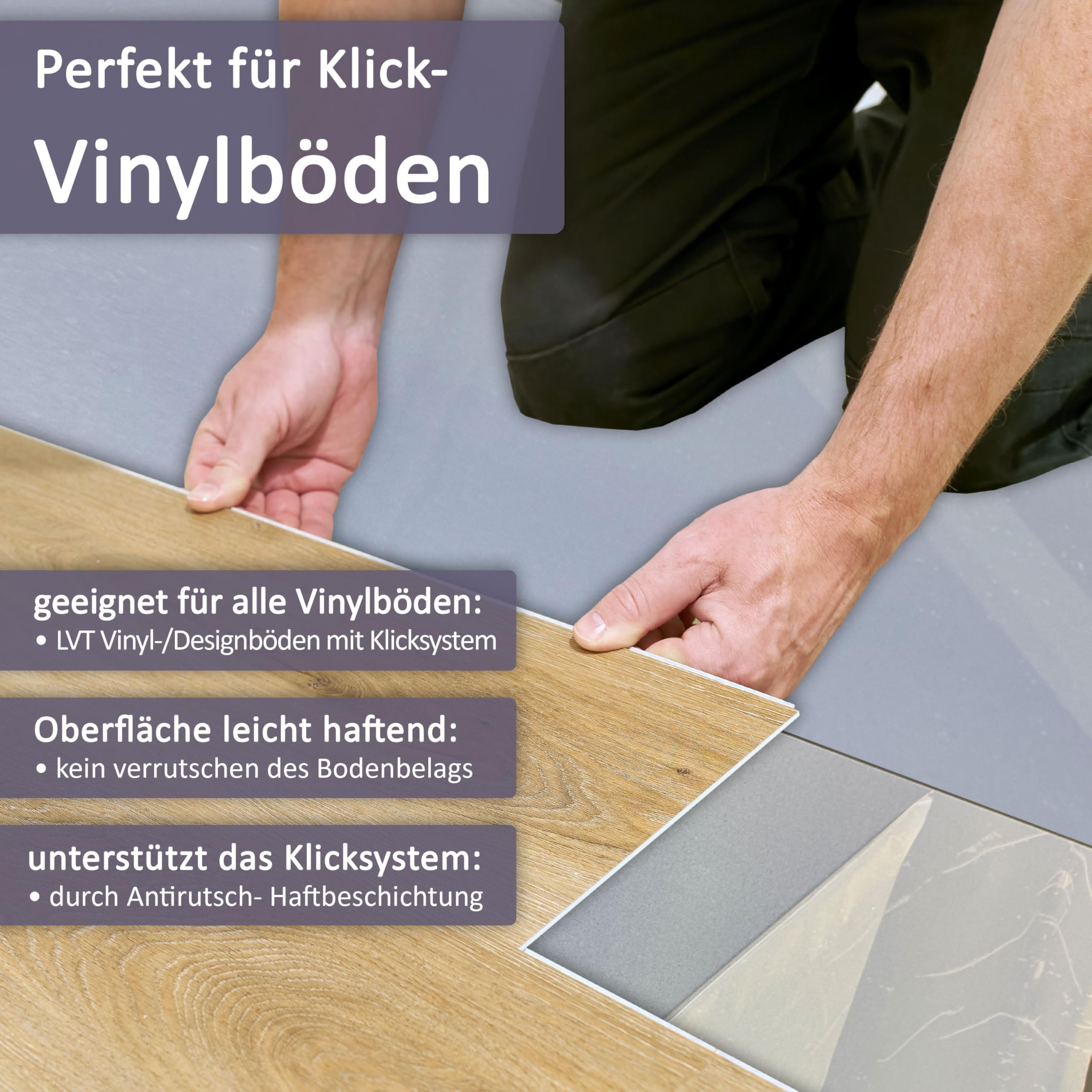 uficell® VinoSoundFix Vinylunterlage und Designboden Trittschalldämmung - Stärke: 1,5 mm - 400 kPa Druckfestigkeit - Selbsthaftende Tritt- und Gehschalldämmung für Klick Vinylboden (50 m² - 5 Rolle)
