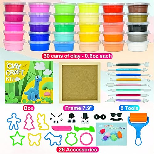 Miniatura 2 de Aclarastra Kit de arcilla de modelado Air Dry de 30 colores, juego de arcilla mágica de moldeo con herramienta de marco, regalo de manualidades para
