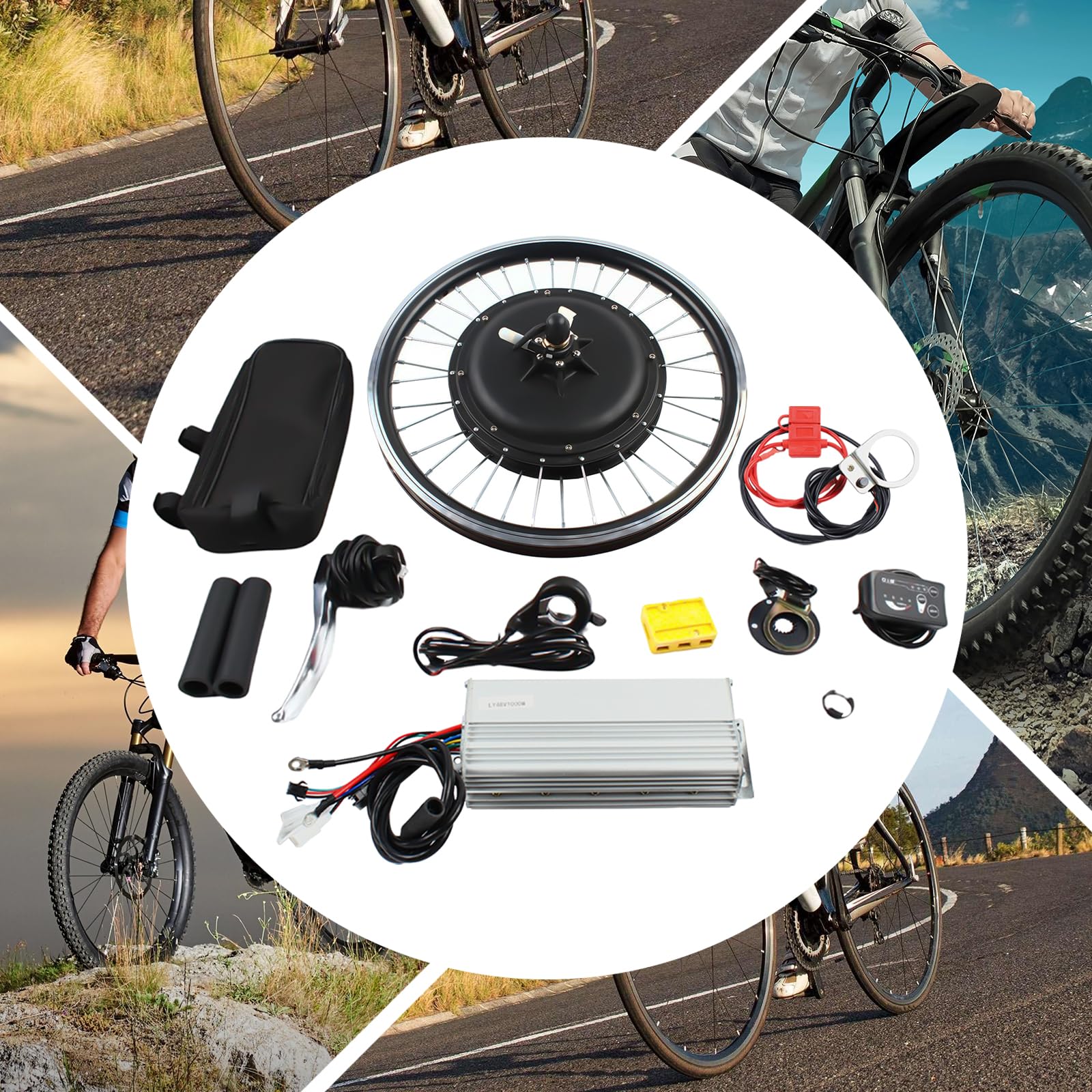 Kit de conversion pour vélo électrique - 1000 W - 48 V - 20" - Couple 40 Nm - Écran LED à 3 vitesses - Contrôleur 30 A - 43 km/h à vide - Frein à disque / frein en V - Idéal pour la montagne, le