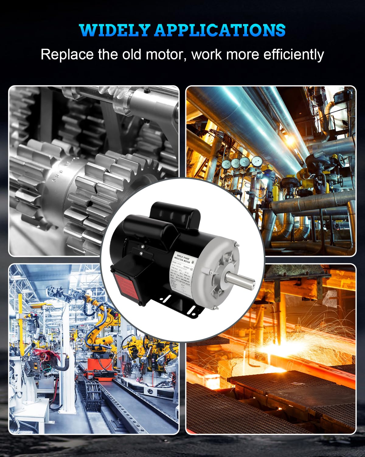 3HP Electric Motor, 3450 RPM Farm Duty Motor, Single Phase 145T Frame 230V 7/8" Shaft Diameter, 2.25" Shaft Length, 60HZ CW/CCW TEFC