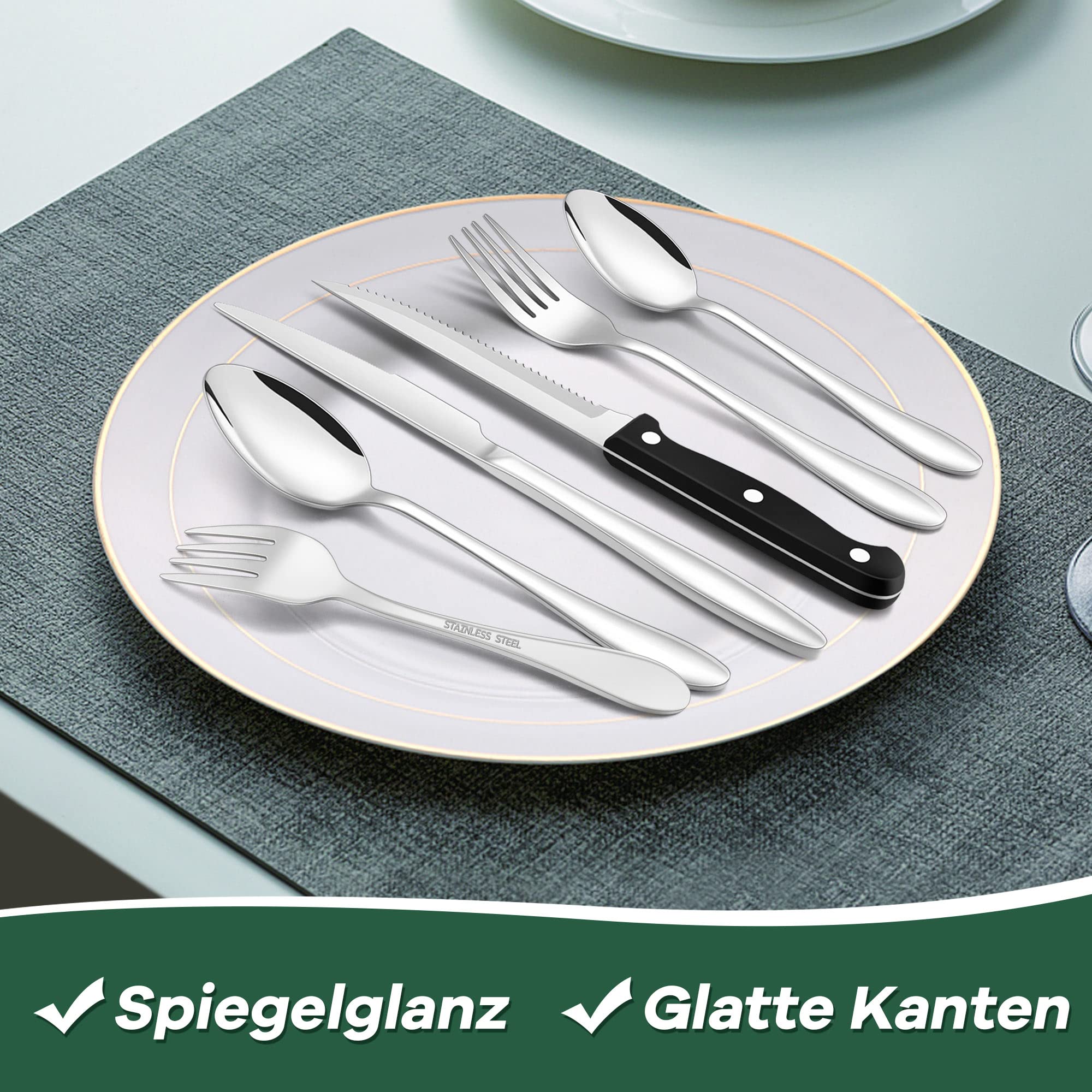 Joyfair Juego de cubiertos de acero inoxidable de 72 piezas con cuchillo de carne