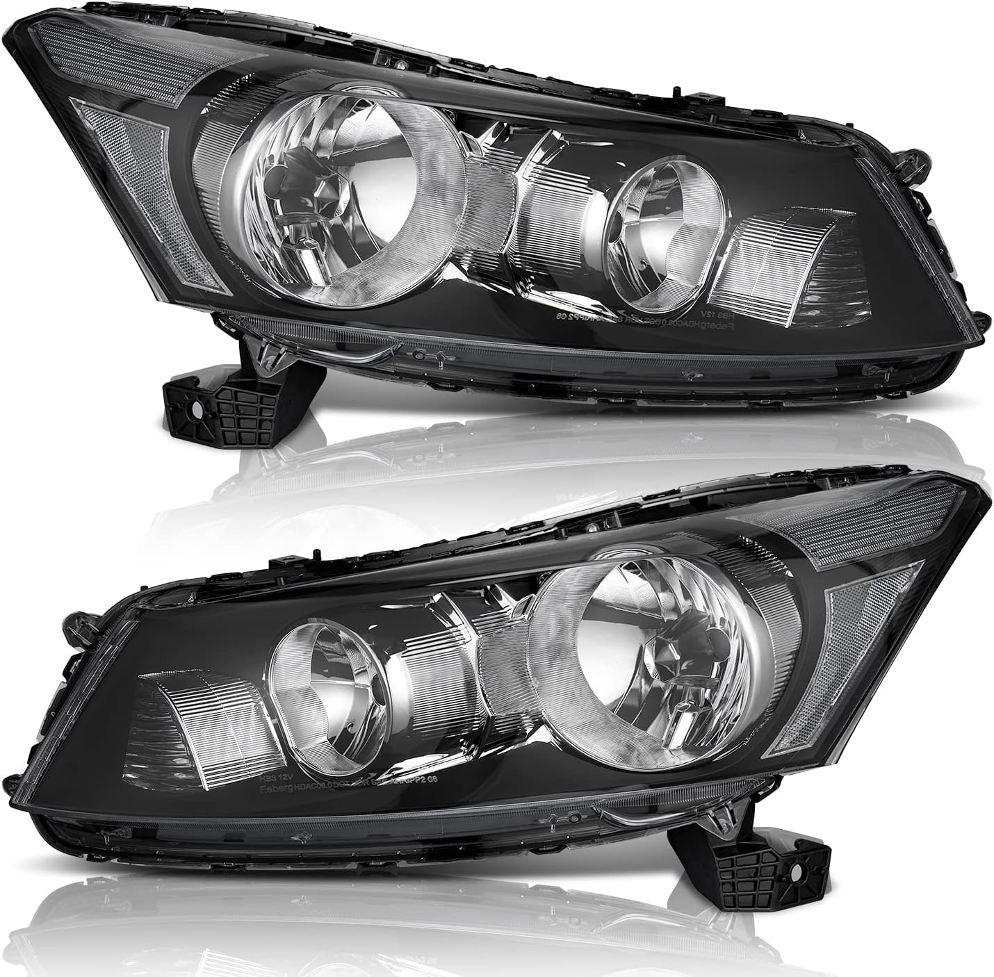 WEELMOTO Headlight for 2008-2012 Honda Accord 4Dr Sedan Headlamp Replacement for 08-12 Honda Accord Headlights Assembly Black Housing Clear Reflector Does NOT fit coupe models or Crosstour models