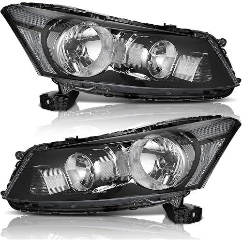 WEELMOTO Black Headlights for 2008-2012 Honda Accord Sedan Clear Halogen