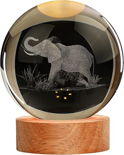 Large 3D Elephant Lamp Crystal Ball Night Light, 16 Color