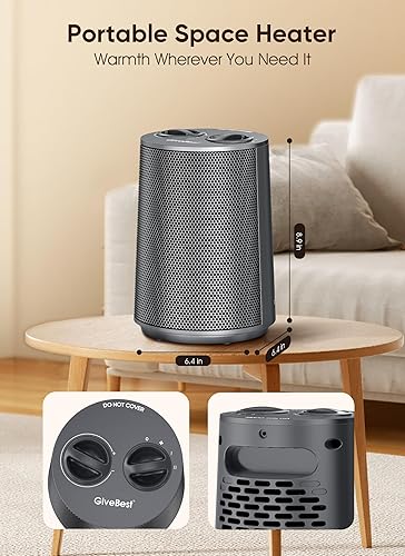 Miniatura 8 de GiveBest Calentador de espacio portátil  1500 W, silencioso y energéticamente eficiente protección contra sobrecalentamiento y vuelco, tecnología
