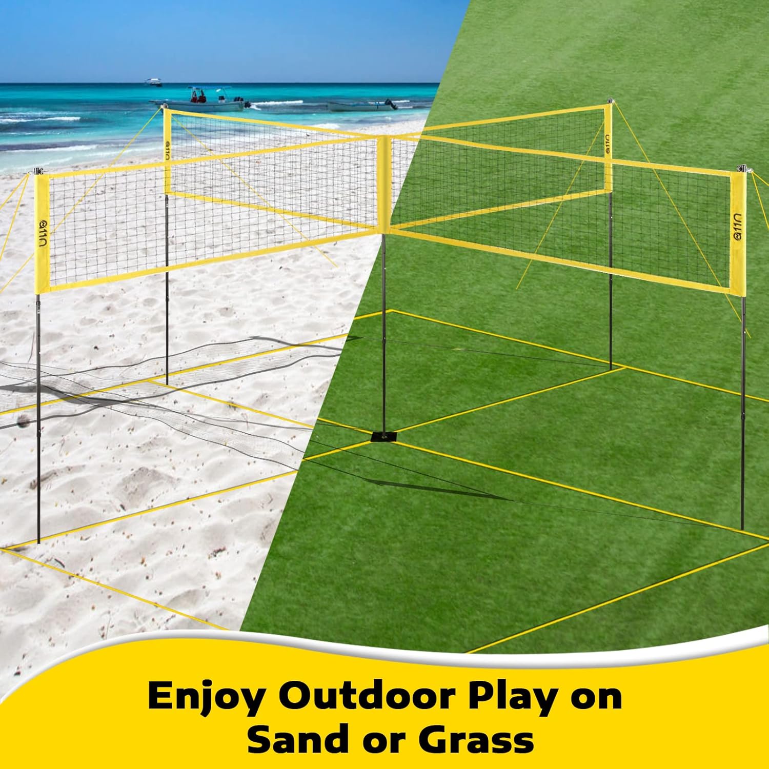 Buy A11N 4Way Volleyball and Badminton Net Backyard & Beach Game Set