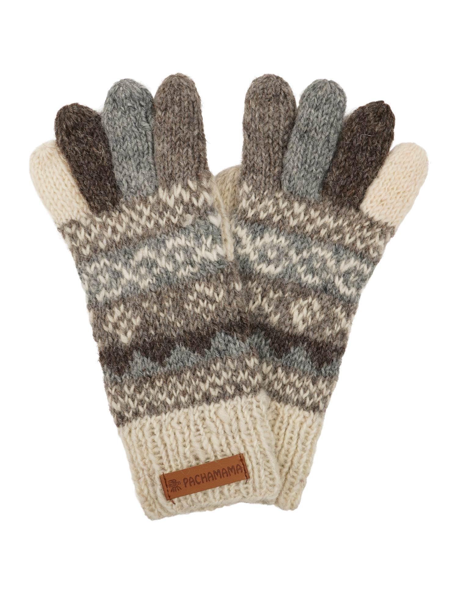 Pachamama Women's Oat, Grey, Brown Wool Gloves Handknitted Fair Isle Colours One-Size Handmade Extra Warm Fair Trade (Wool, )