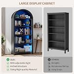 HWB Arch Bookshelf with LED Lights, 175cm Tall,Use for Office, Living Room | 3 Color Lights, 5 Tier Wooden Shelves, Open Storage, Human Body Sensor, Farmhouse Style