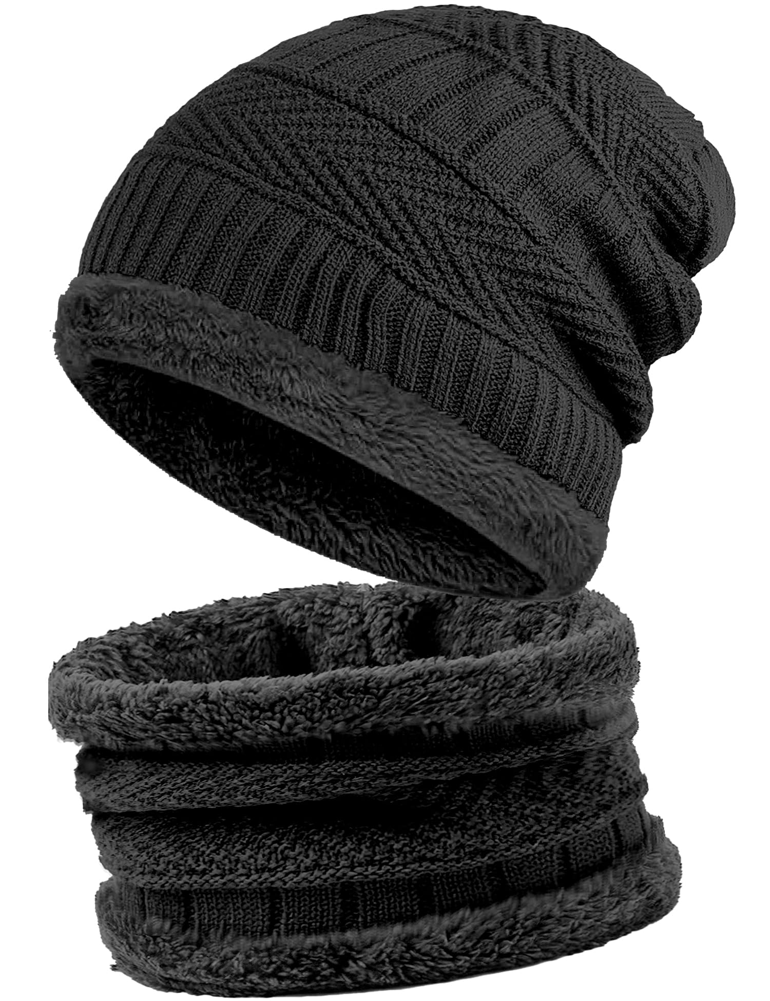 Beanie Hats for Men Women Neck Warmer Cold Weather Gear Men Gift Set for Winter Hat Neck Scarf Guys Face Mask Snow Suits