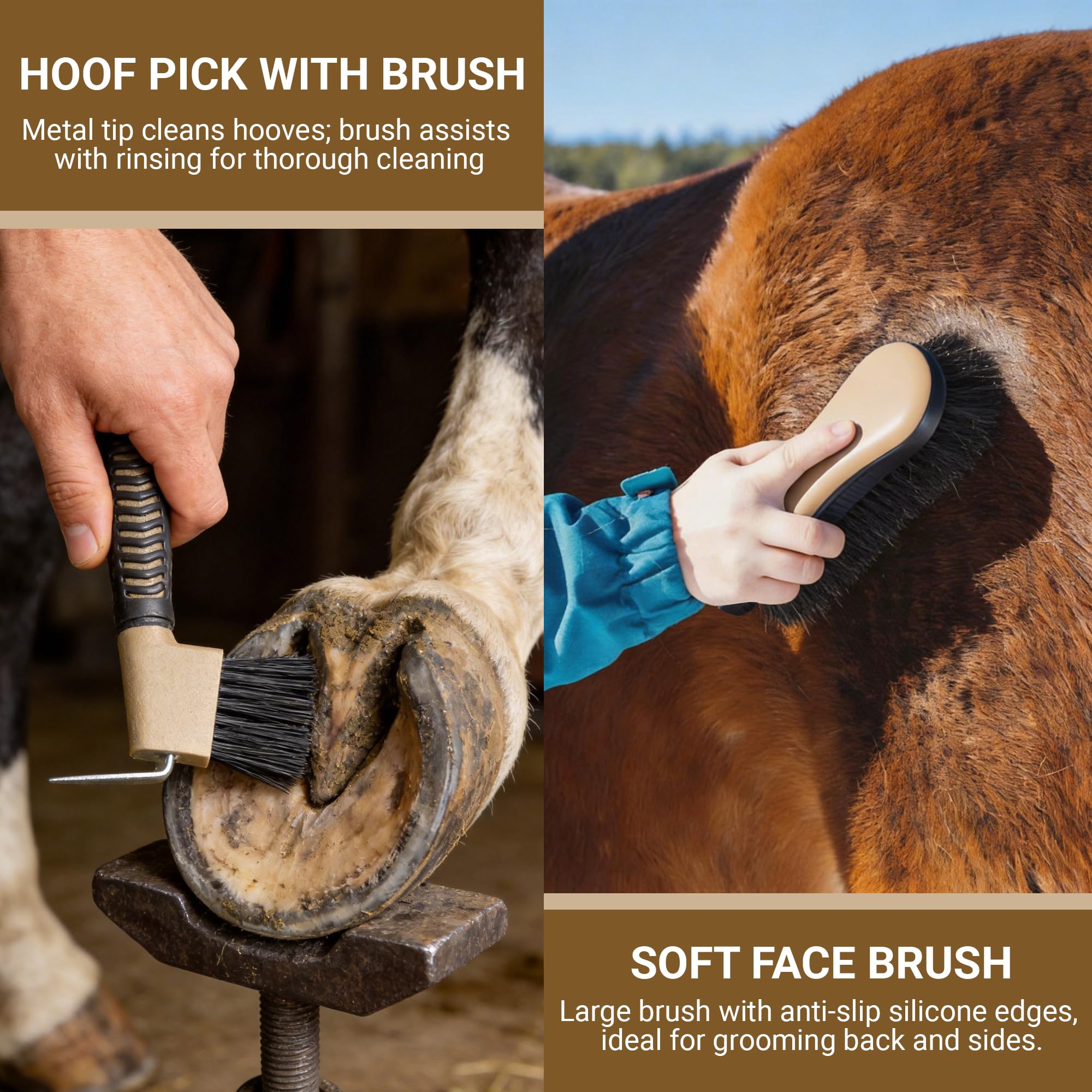 Kit per la toelettatura dei cavalli, set professionale 14 in 1 per toelettatura e cura, con spazzole per cavallo, pettine per curry, plettro per zoccoli e borsa portaoggetti impermeabile per brillare