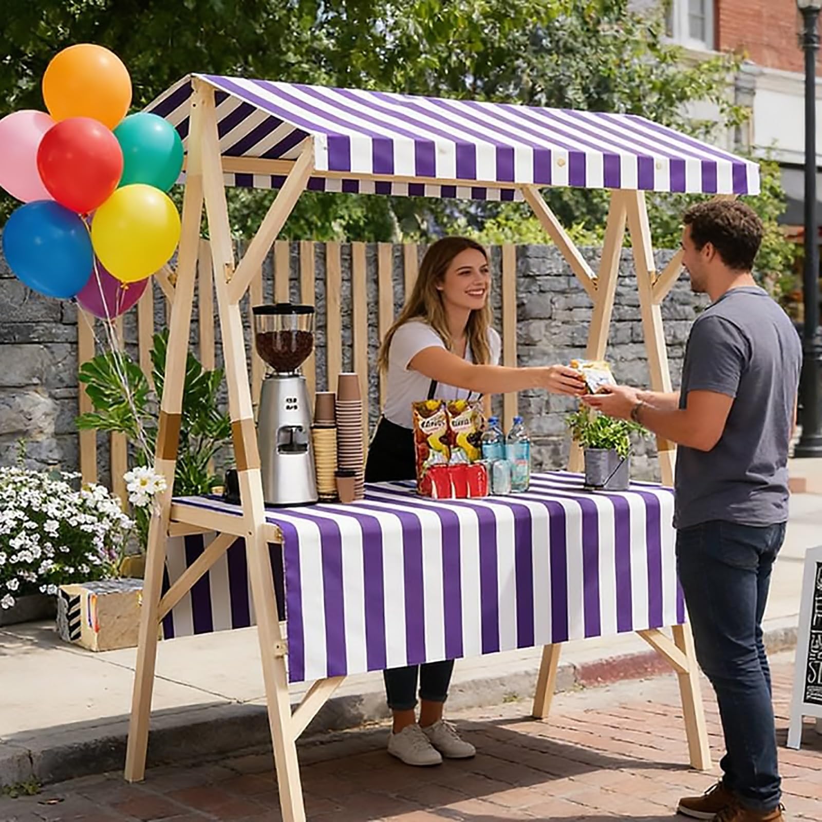 Quiosco Portátil para Eventos con Toldo, Expositor de Comida Portátil, Carro de Ventas para Exteriores Plegable, Kiosco de Exhibición Sobre Ruedas para Mercados(Orange 2,120cm/47.2in)