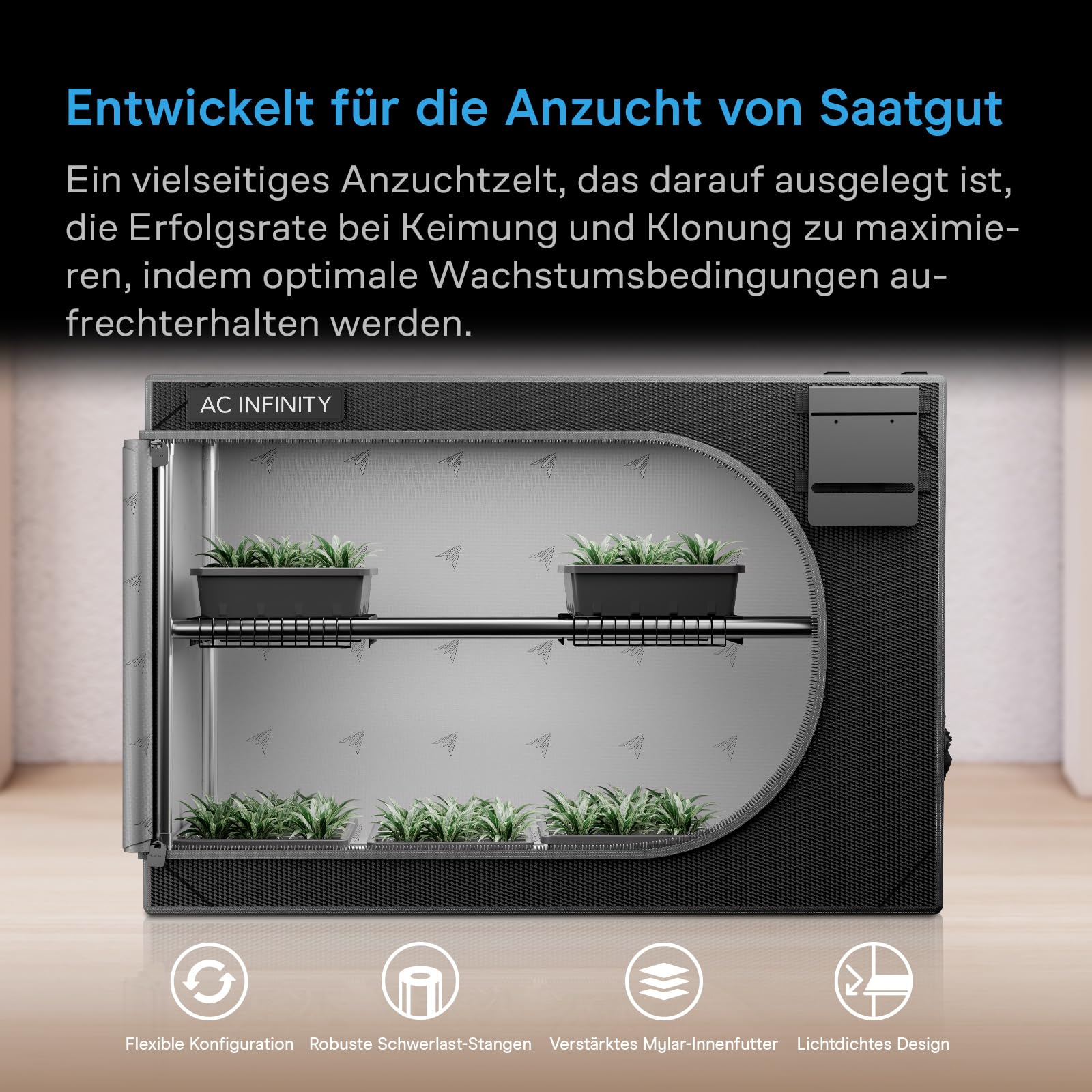 AC Infinity CLOUDLAB Advance Anzuchtzelt, 2000D Diamond-Mylar-Gewebe