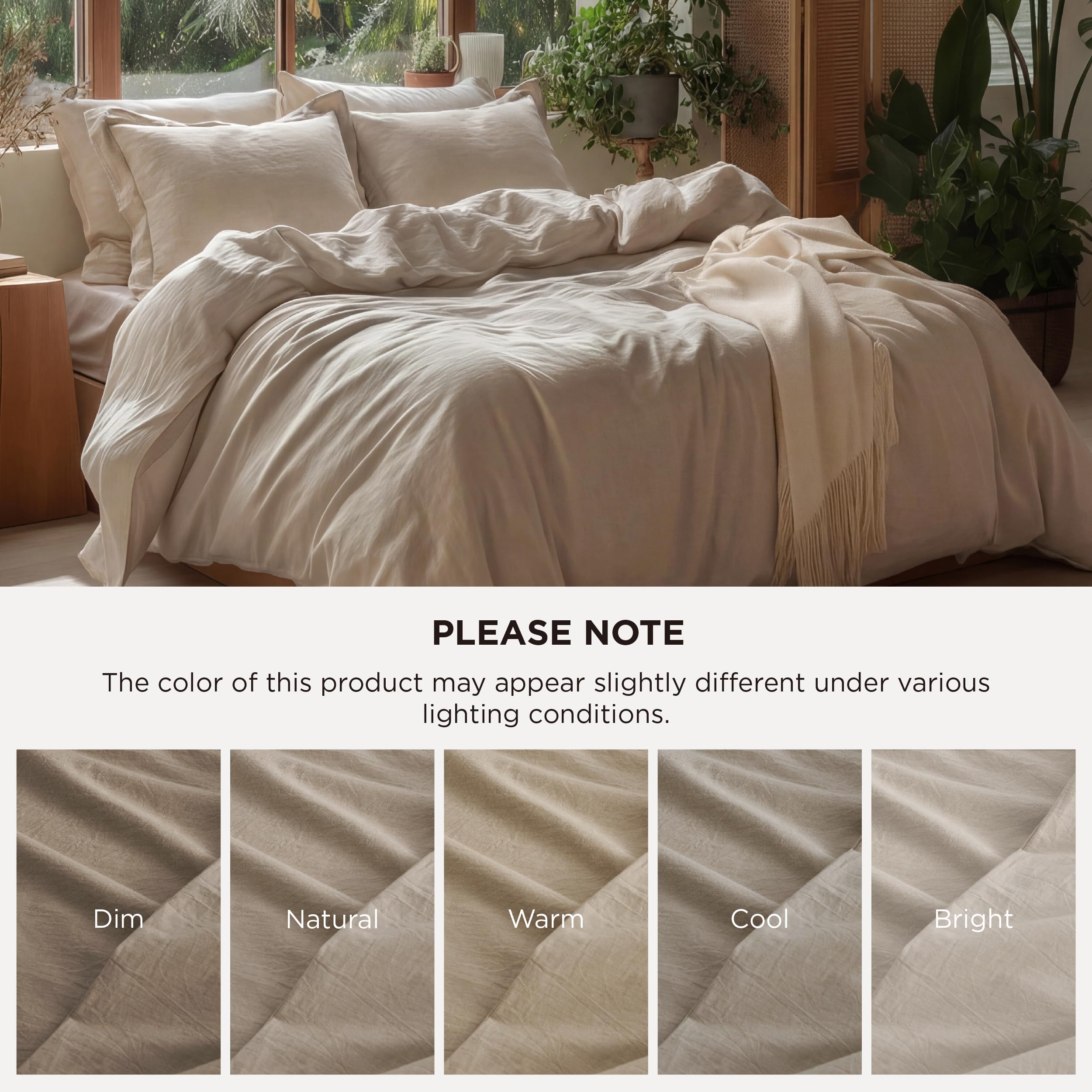Bedsure 100% Washed Cotton Duvet Cover King Size - Frosted Almond Minimalist Cotton Duvet Cover Linen Like for All Seasons - GentleSoft™ Plain Simple Bedding (Frosted Almond, King, 104"x90")