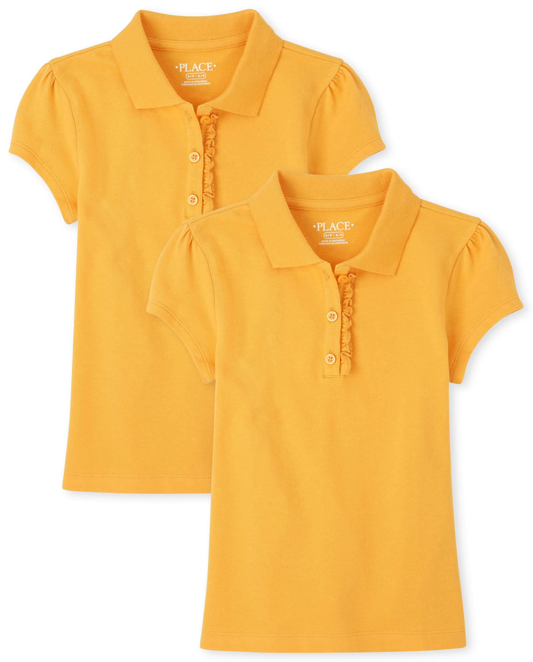 The Children's Place Girls' Short Sleeve Ruffle Pique Polo, 2 Pack