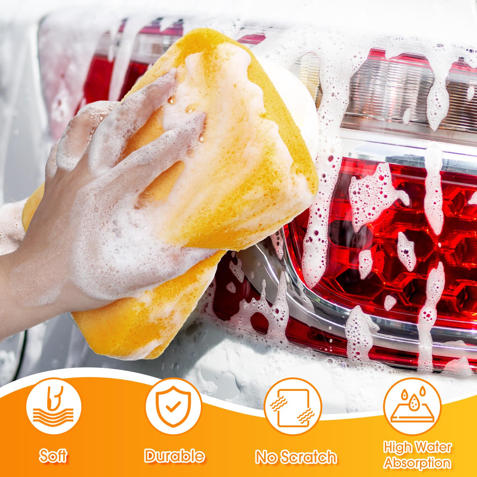 Tioncy 60 spugne grandi in schiuma per pulizia e lavaggio auto, 19 x 14 x 4,8 cm, multiuso, per la pulizia di piatti, auto, piastrelle, bici (giallo)
