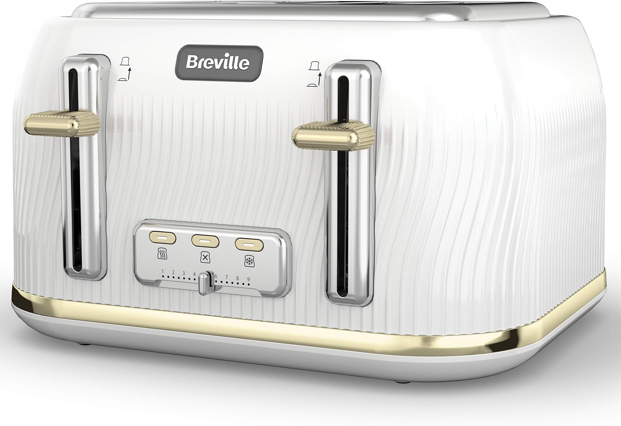 Breville Flow 4-Slice Toaster with High-Lift & Wide Slots | White & Gold [VTT976]